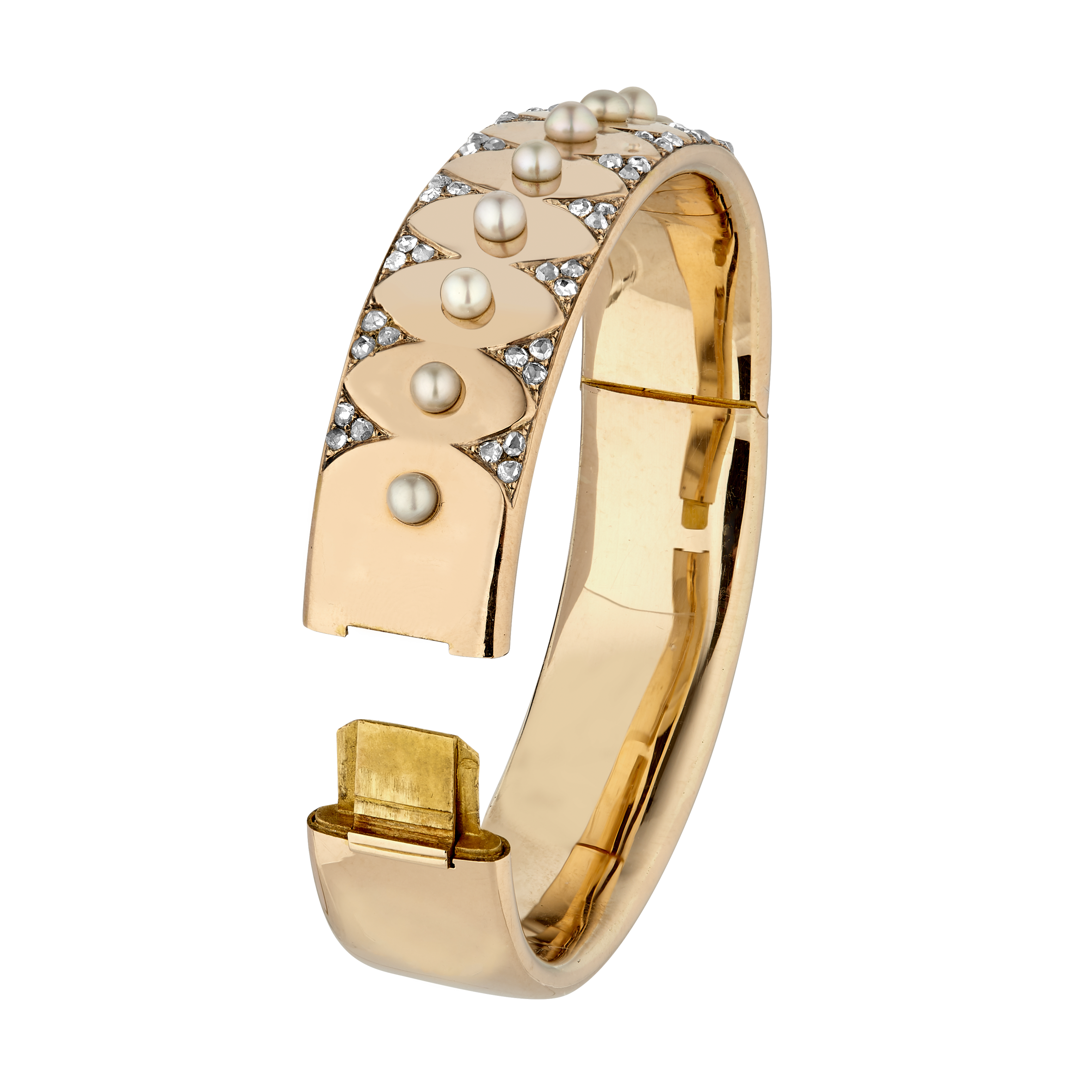 Bracelet perles fines et roses de diamants vers 1860 Gerphagnon