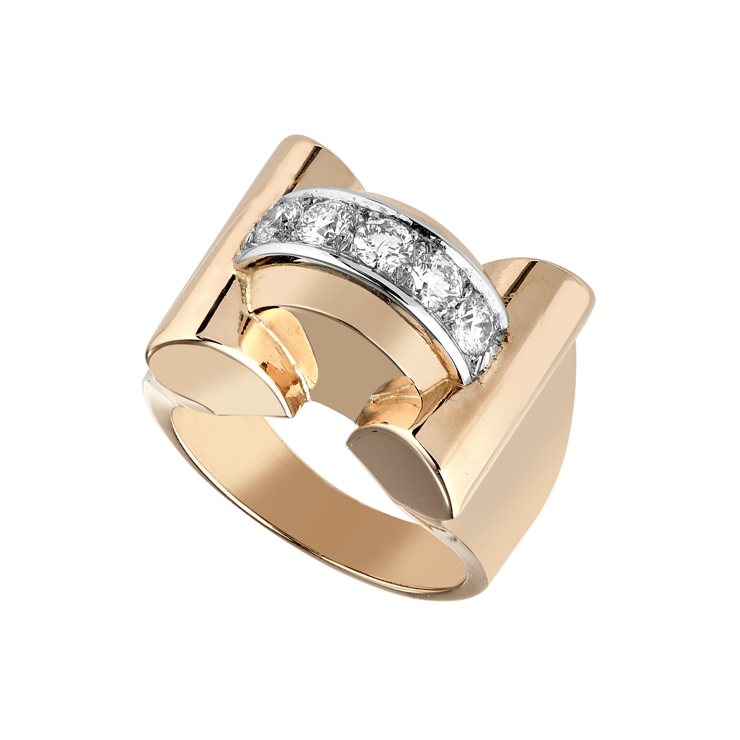 Bague Tank rouleaux diamants vers 1940 Gerphagnon