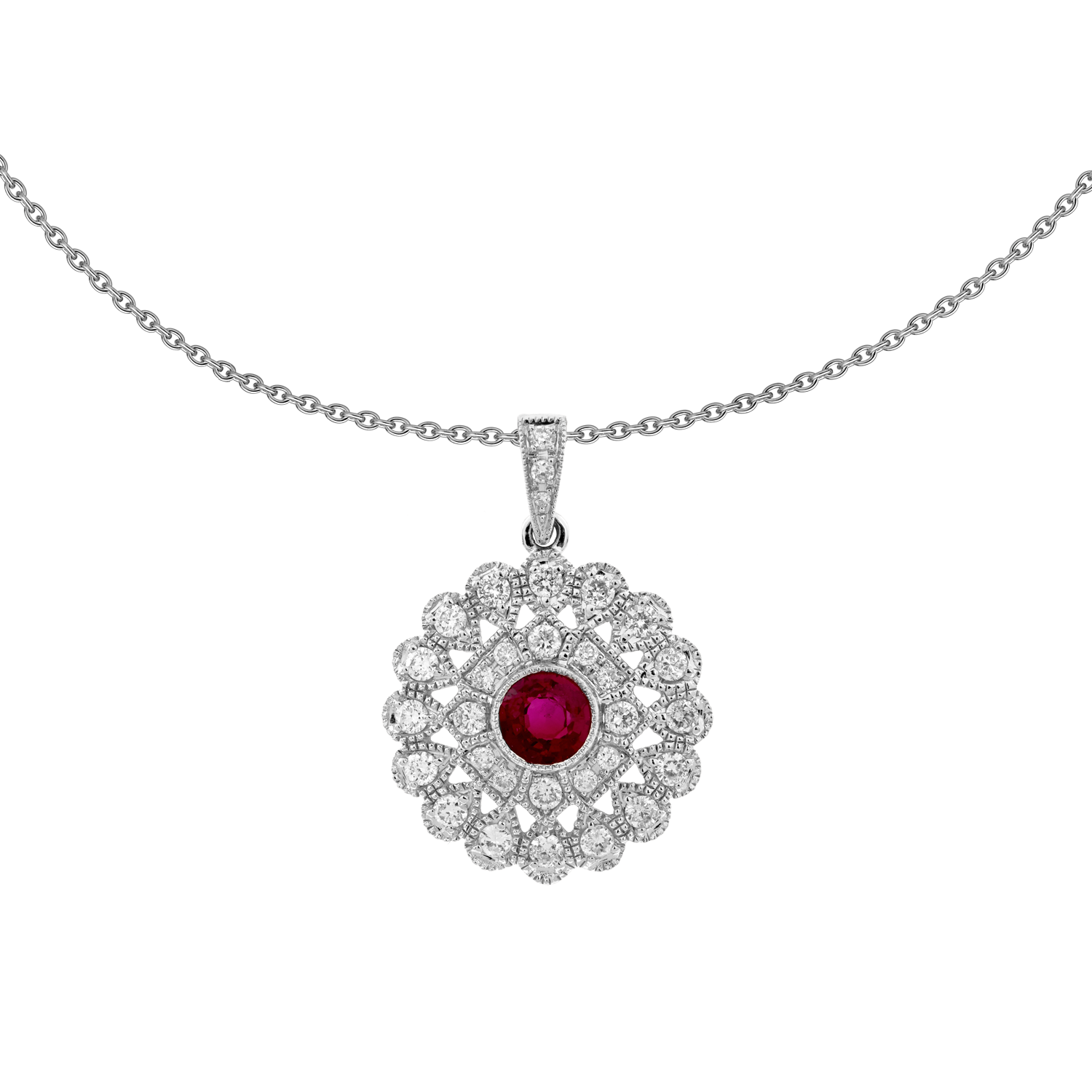 Pendentif rosace rubis et brillants Gerphagnon