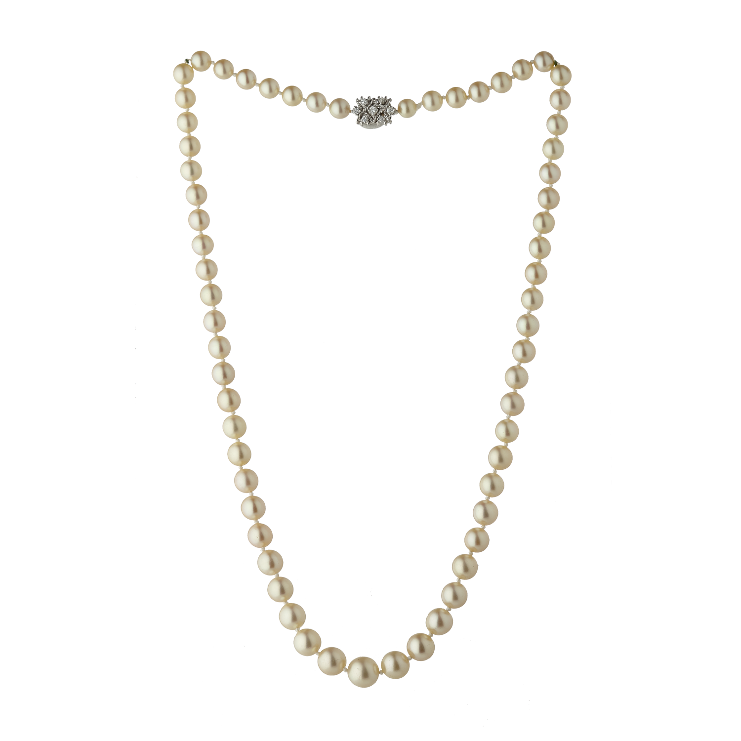Collier de perles en chute fermoir diamants Gerphagnon