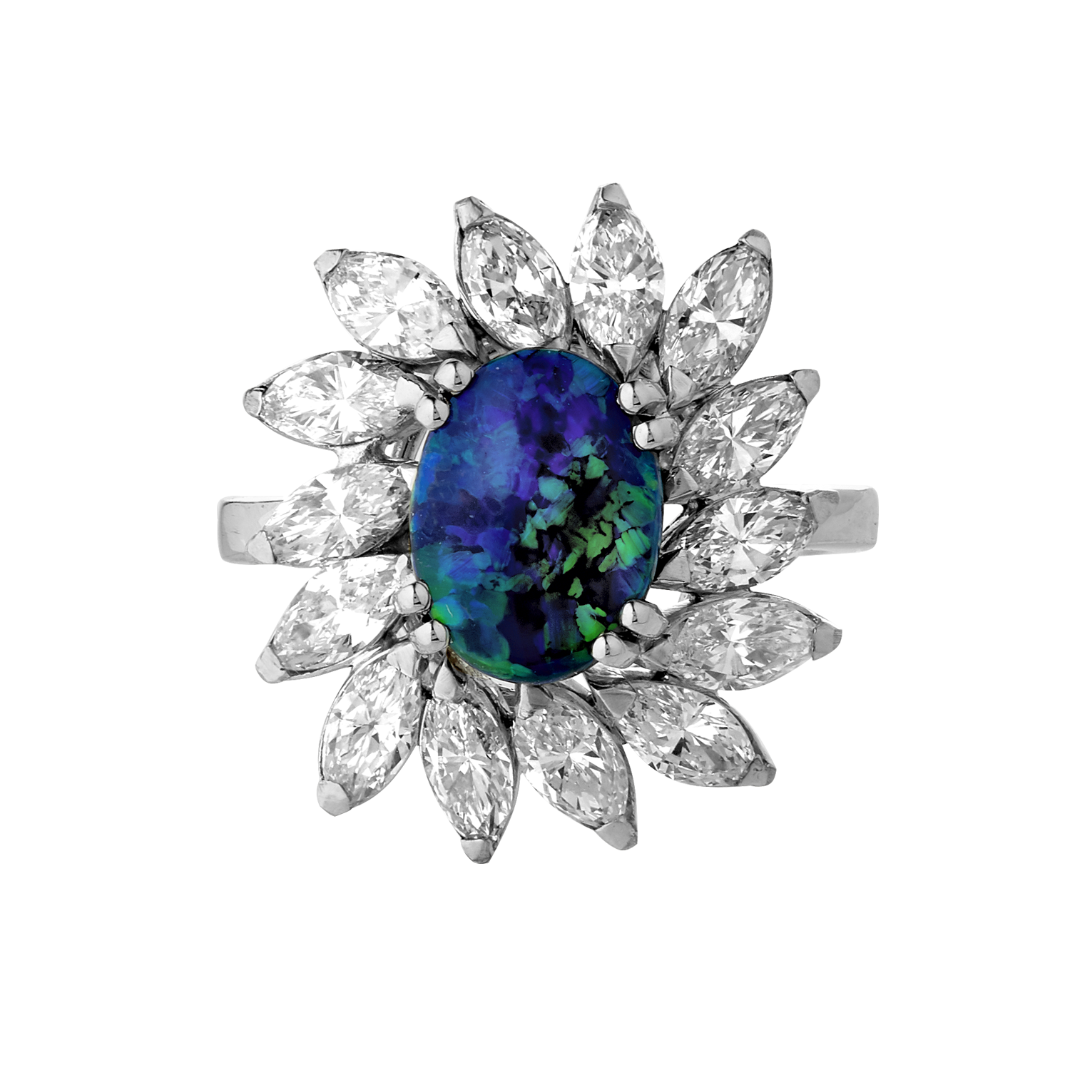 Bague opale et diamants navettes Gerphagnon