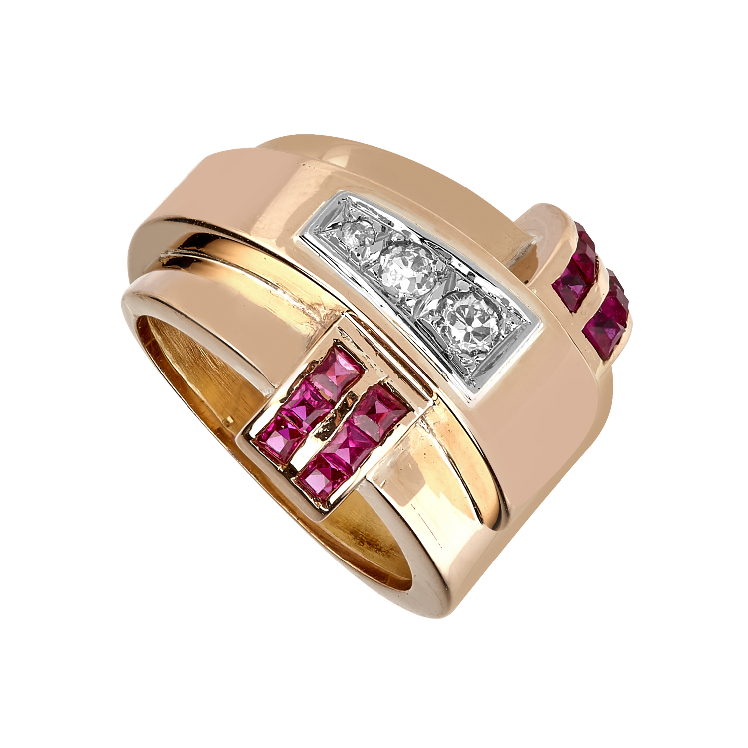 Bague Tank rubis et diamants vers 1940 Gerphagnon