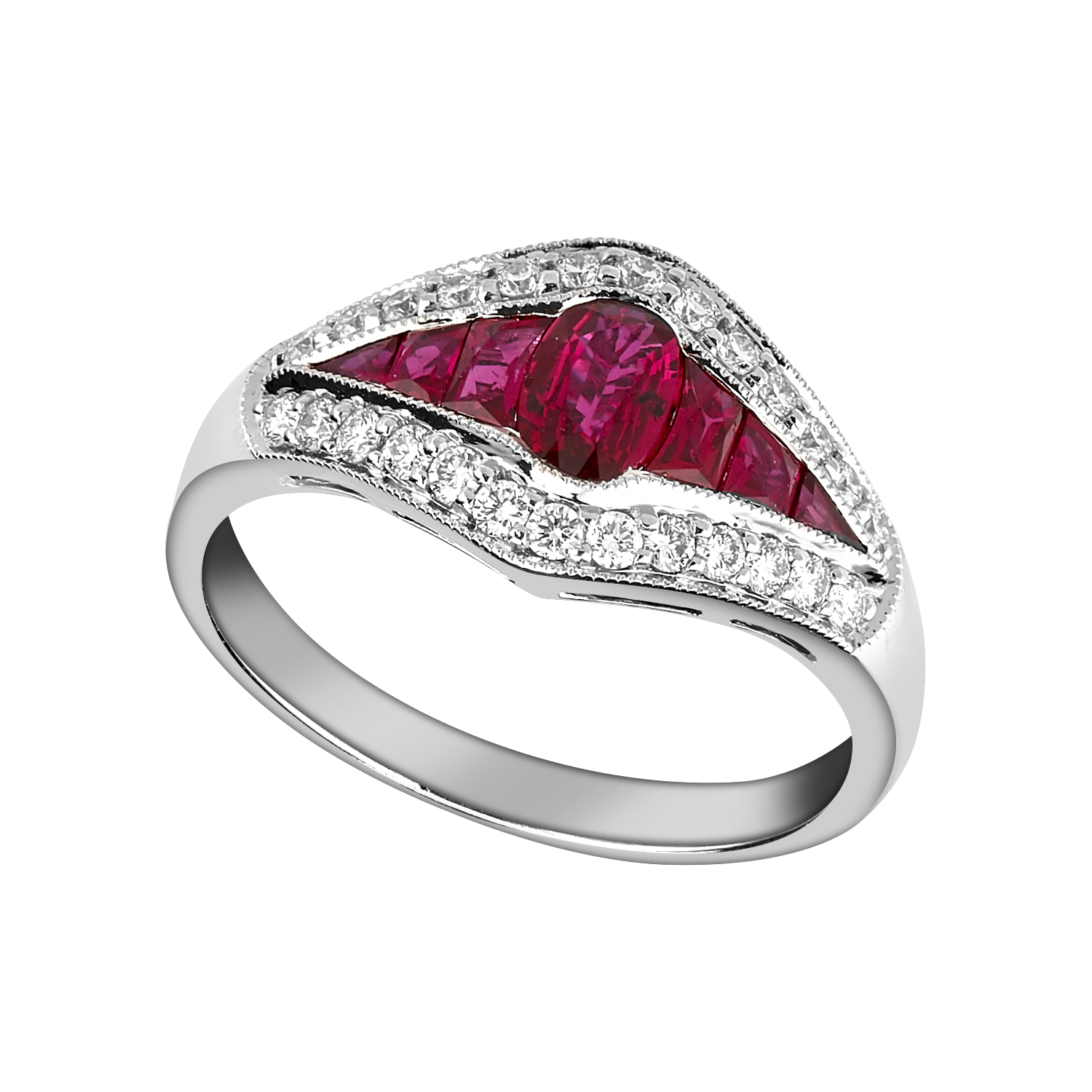 Bague jarretière rubis et diamants style Art Déco Gerphagnon