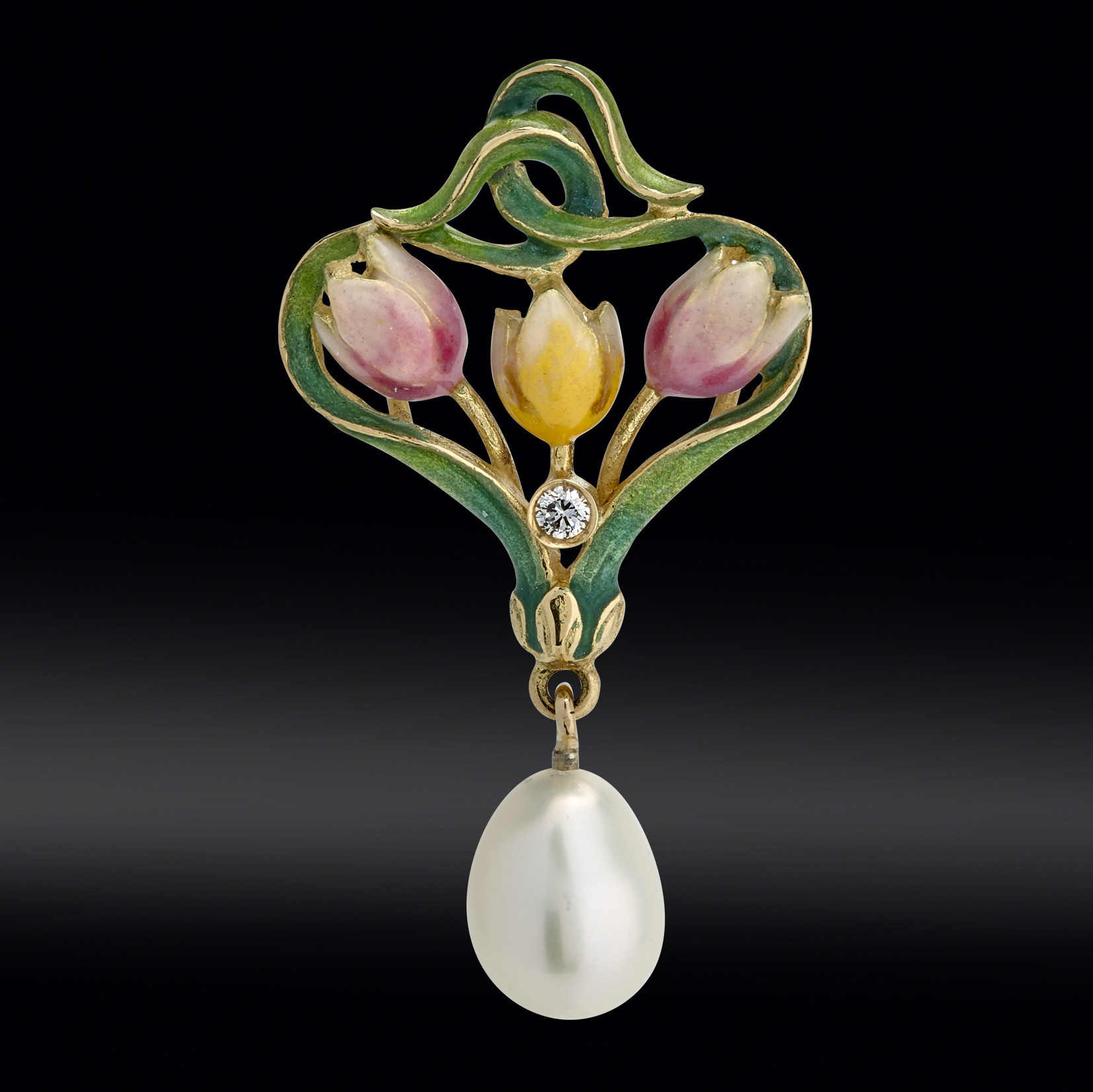 Pendentif émail et perle poire Gerphagnon