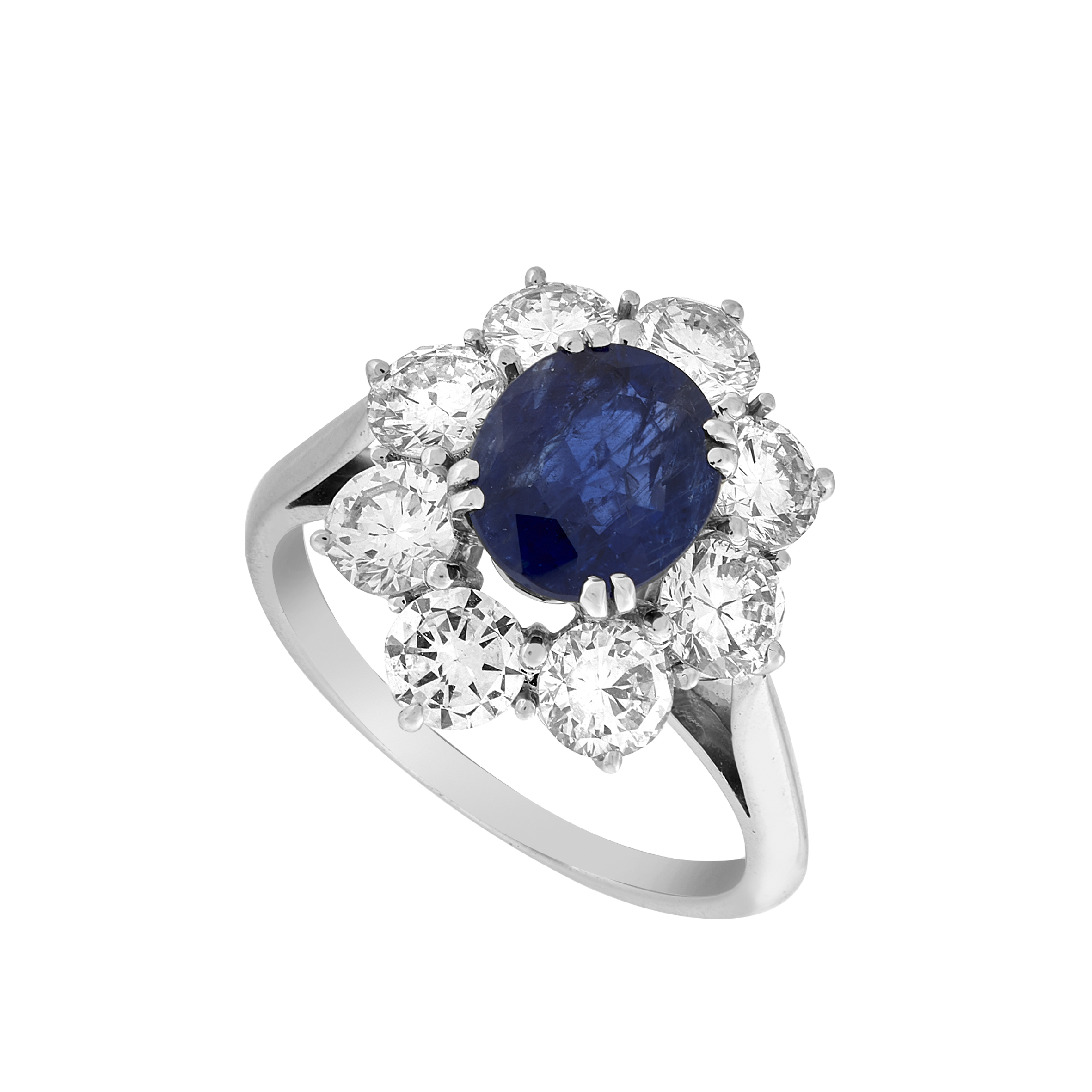 Bague saphir Birman non chauffé entourage brillants Gerphagnon