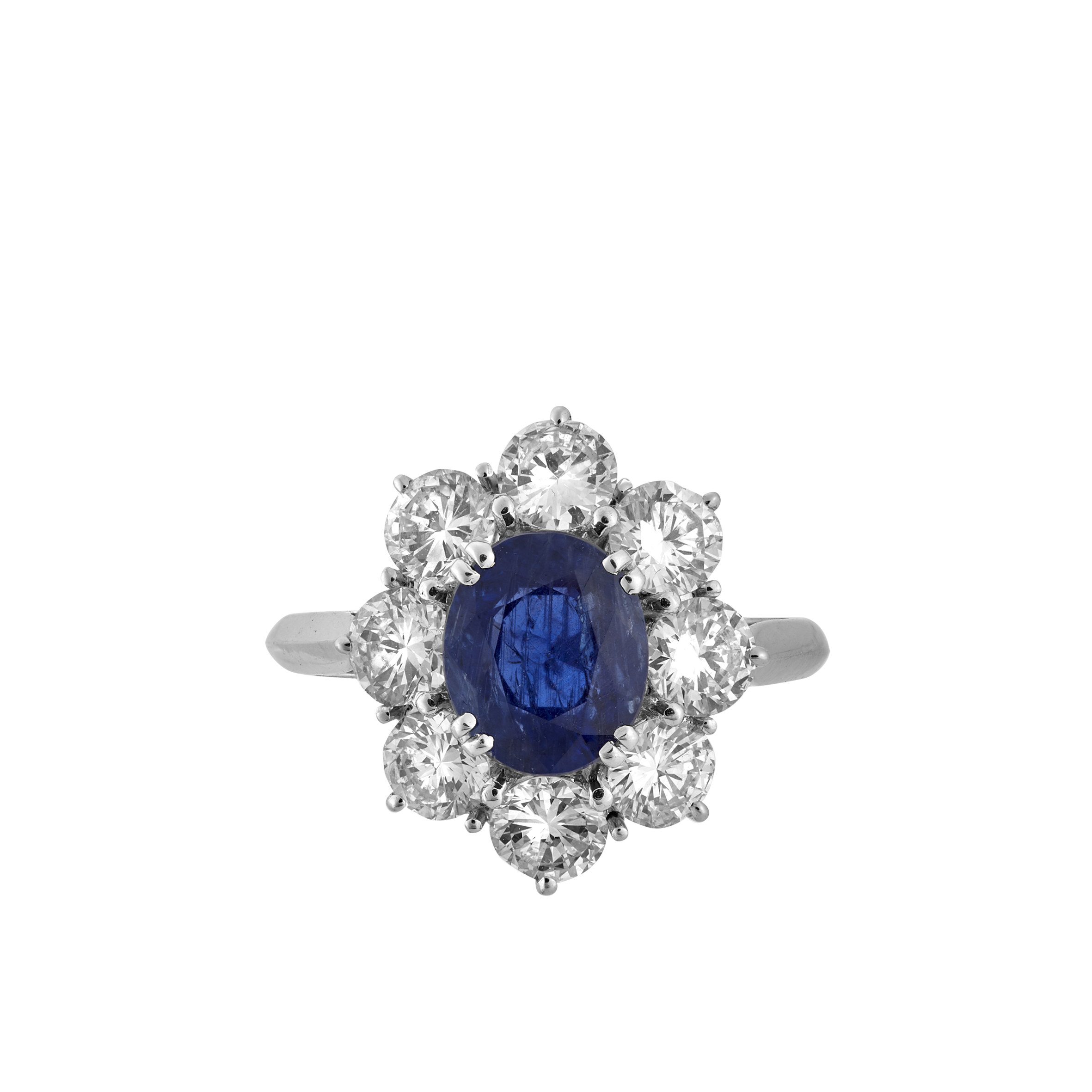 Bague saphir Birman non chauffé entourage brillants Gerphagnon