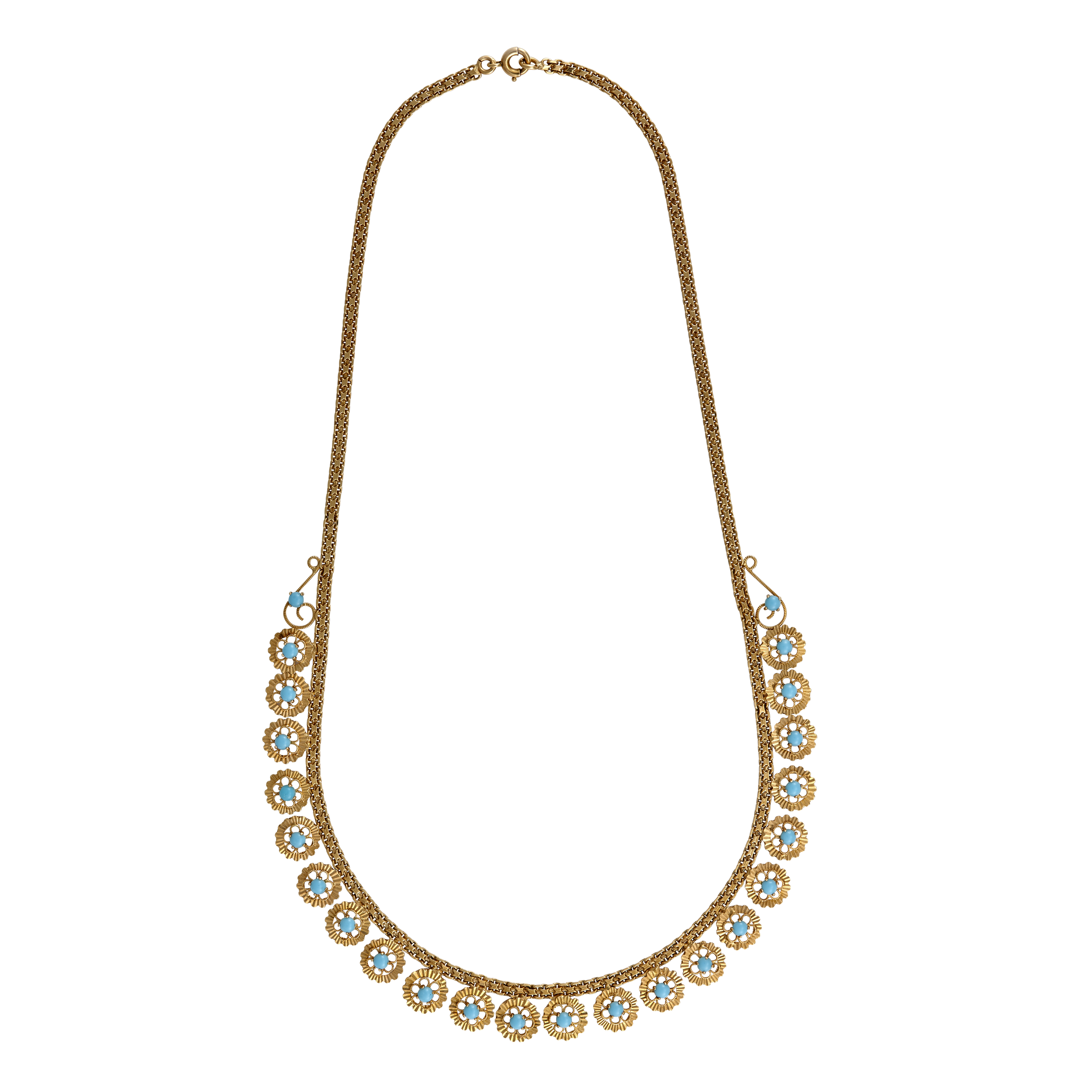 Collier motifs "fleurs" et turquoises Gerphagnon