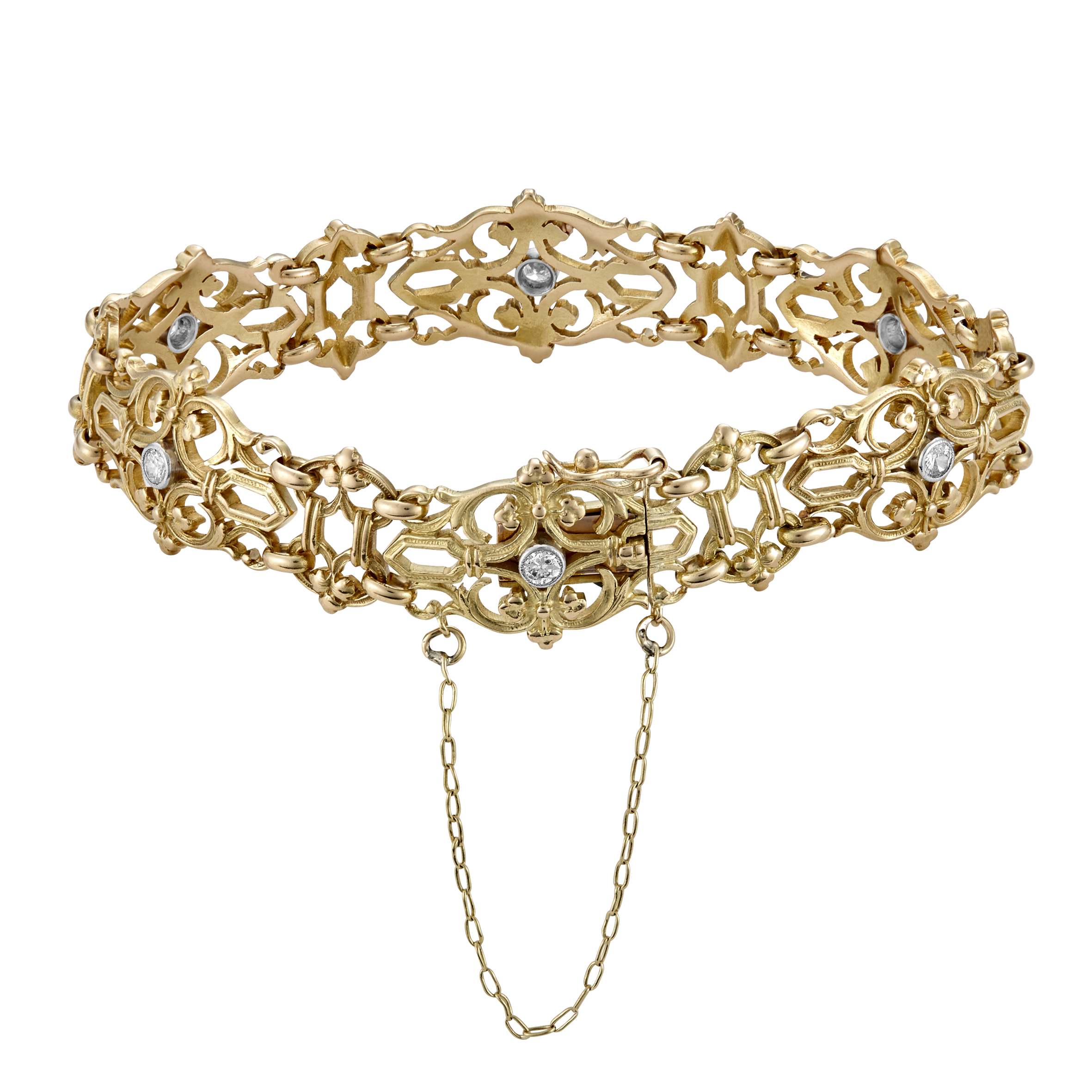 Bracelet maillons ajourés et diamants vers 1910 Gerphagnon