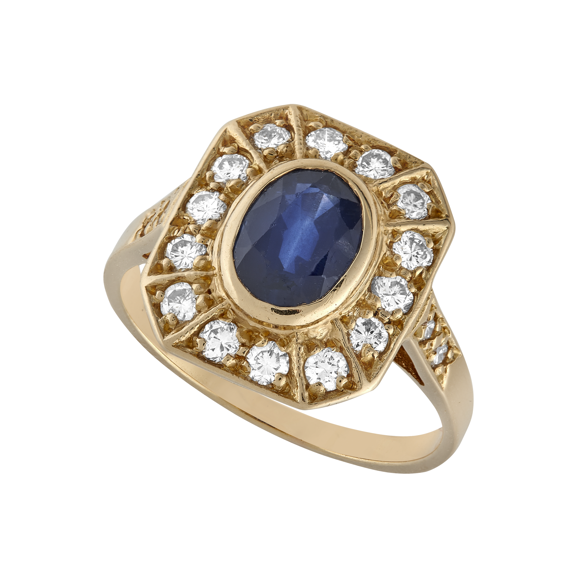 Bague rectangle pans coupés saphirs et brillants Gerphagnon
