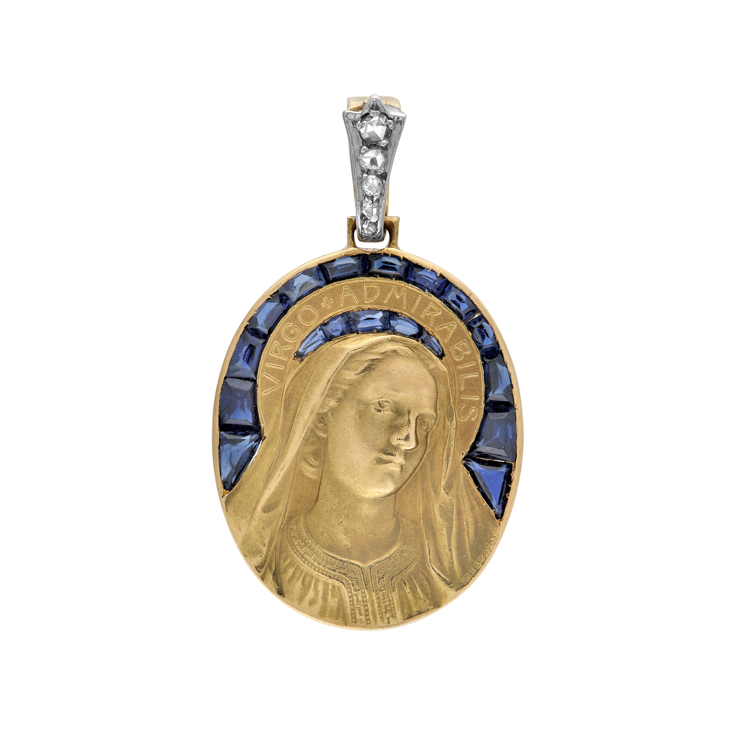 Médaille Vierge Saphirs Calibrés Vers 1920 Gerphagnon