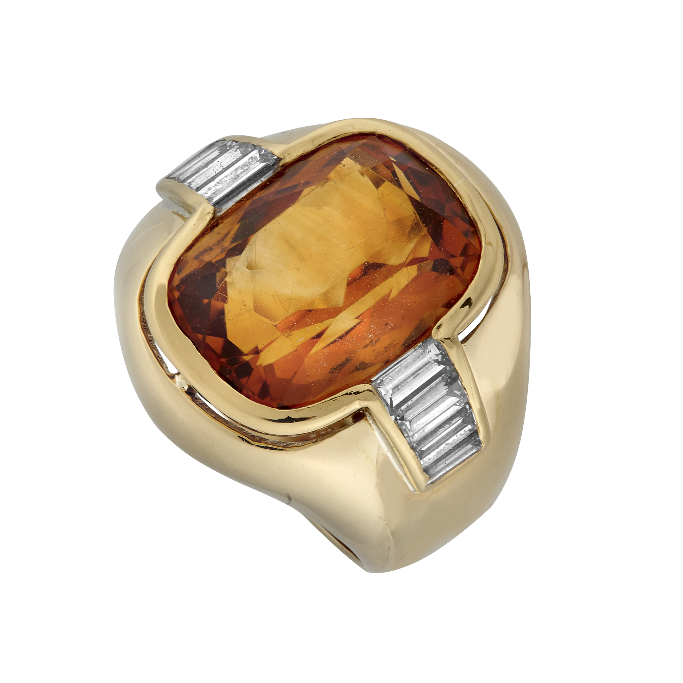 Bague citrine 15 carats et diamants baguettes Gerphagnon