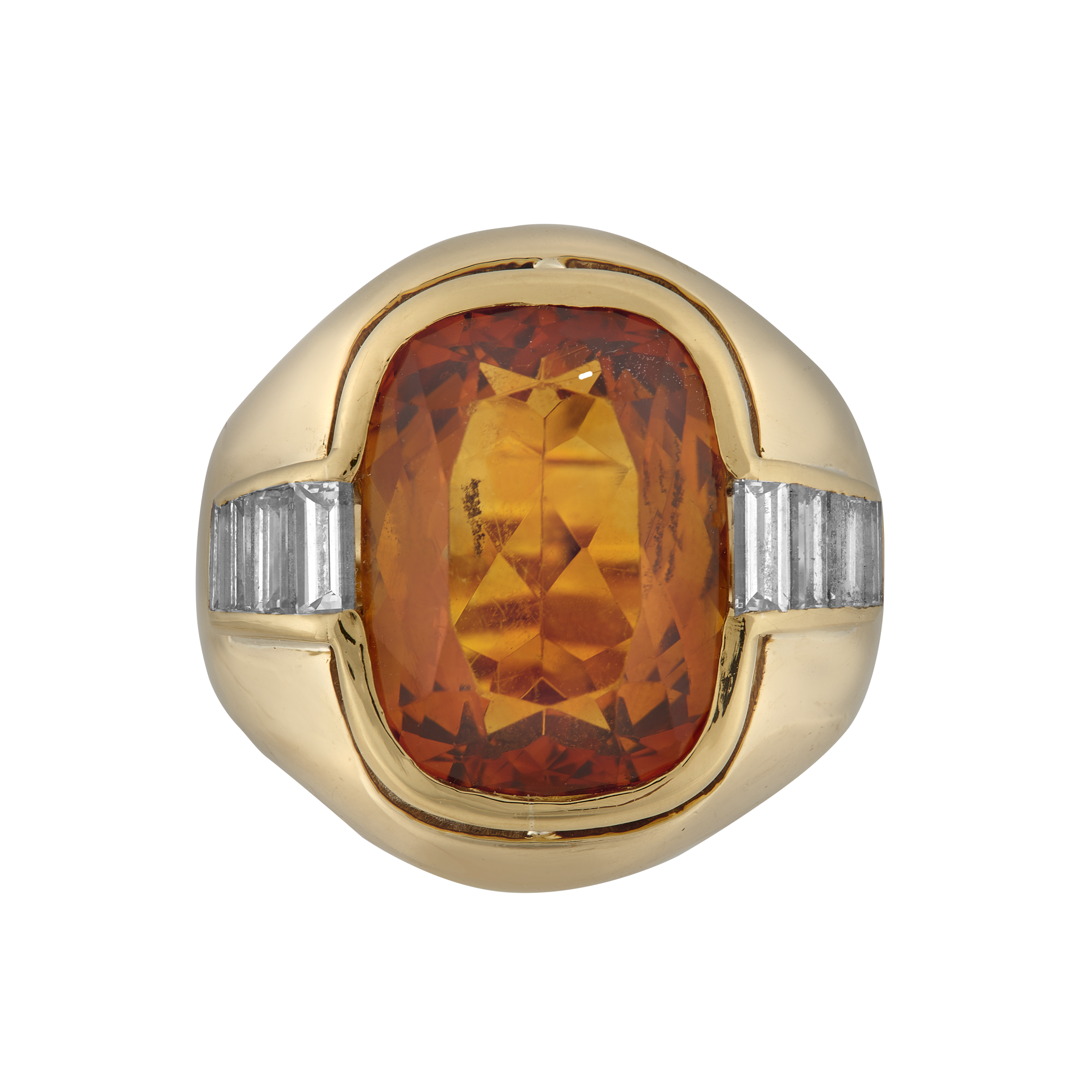 Bague citrine 15 carats et diamants baguettes Gerphagnon