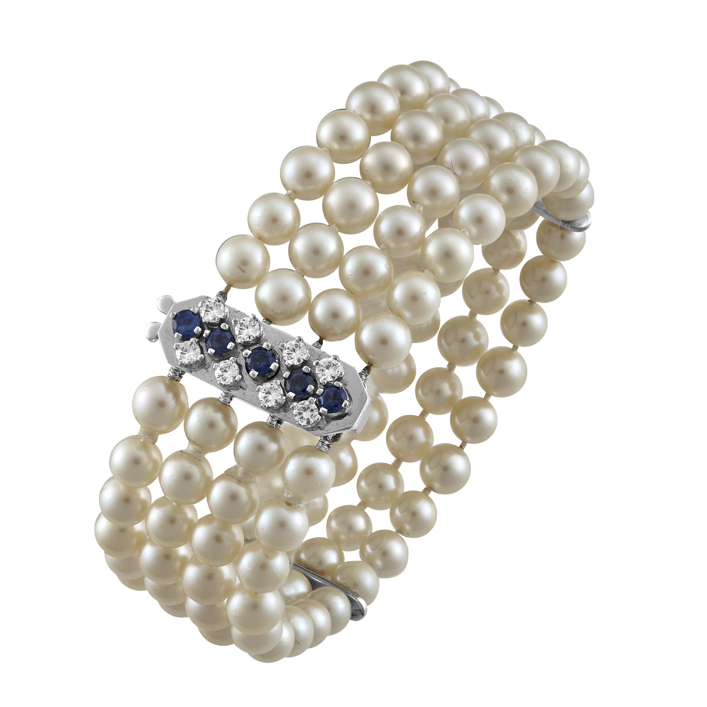 Bracelet manchette perles fermoir saphirs Gerphagnon