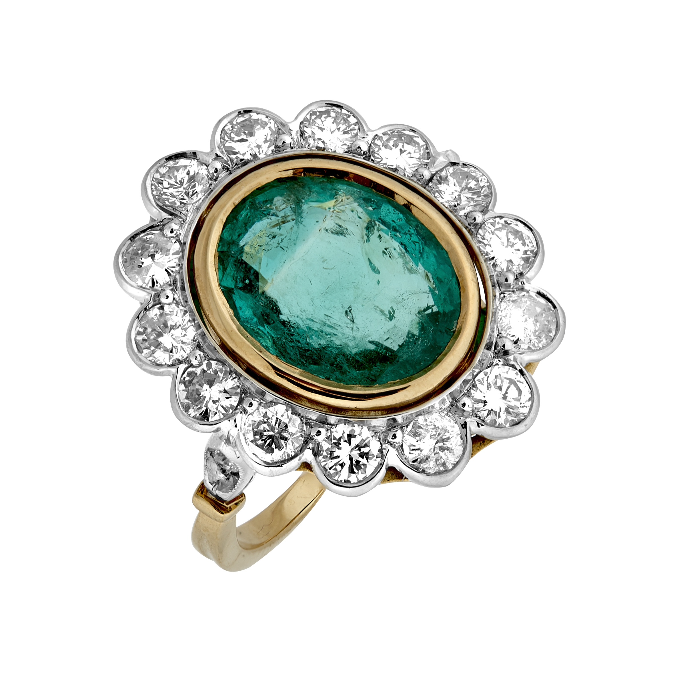 Bague festonnée émeraude certifiée et brillants Gerphagnon