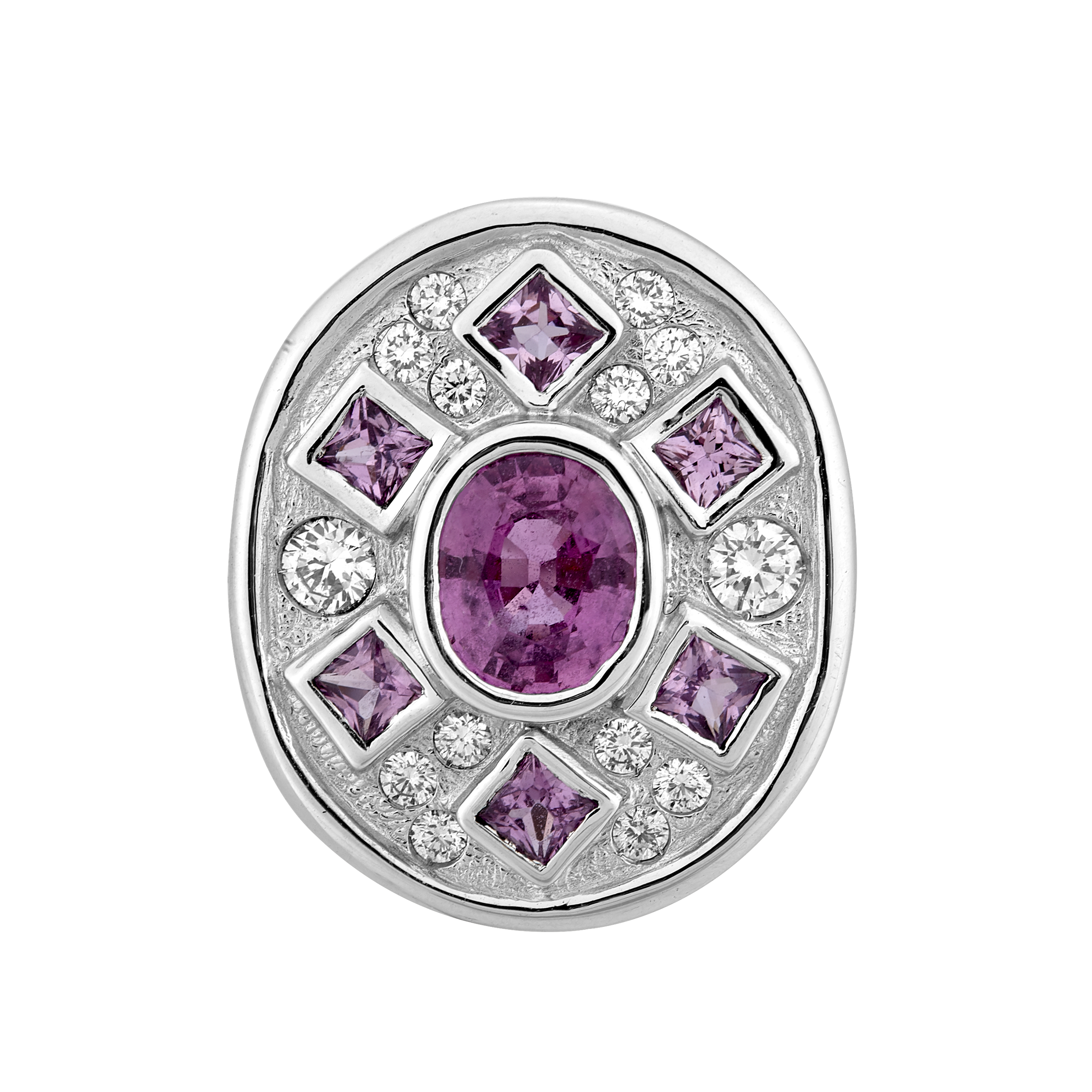 Bague "chevalière" saphirs roses et diamants Gerphagnon