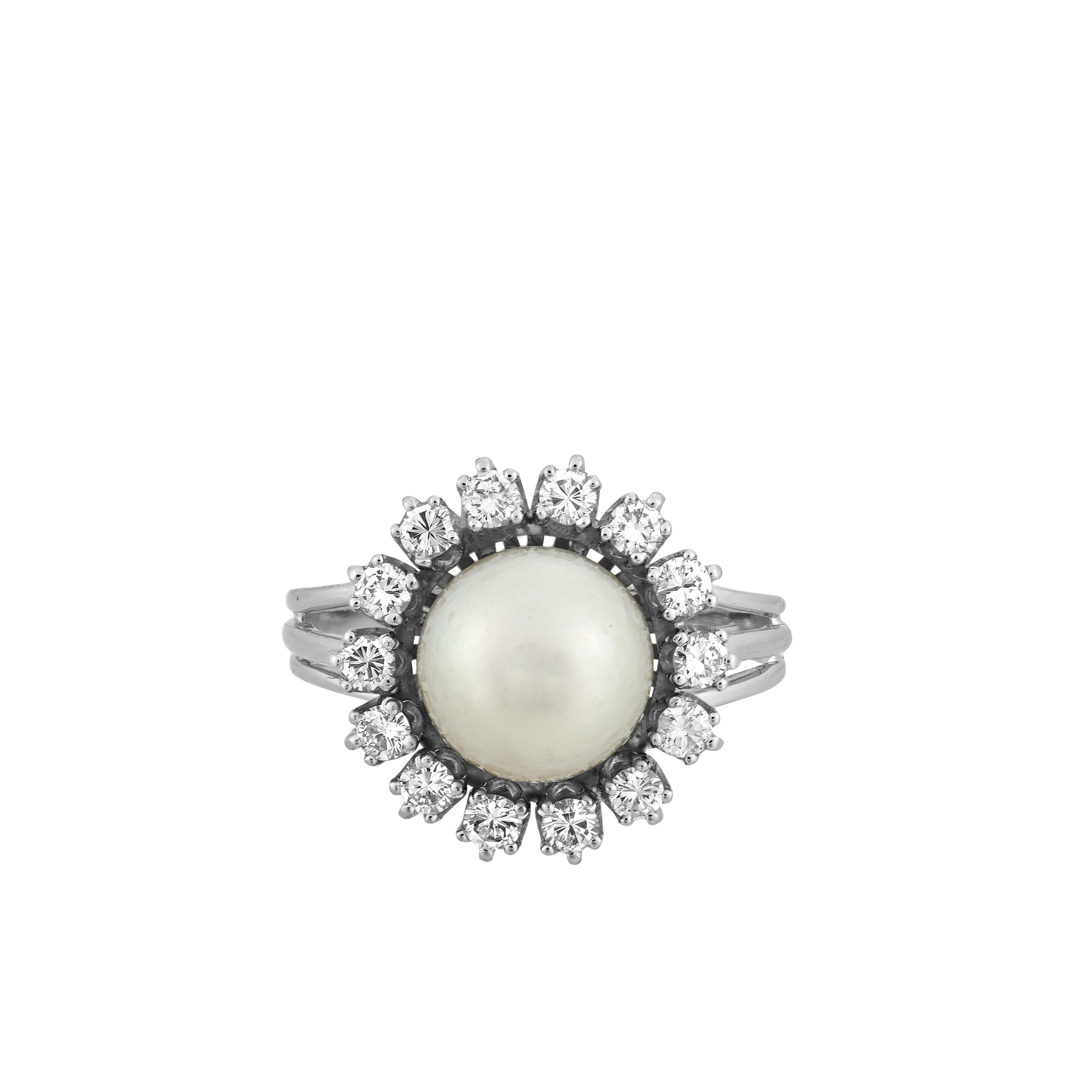 Bague Perle 9,20 mm entourage brillants vers 1950 Gerphagnon