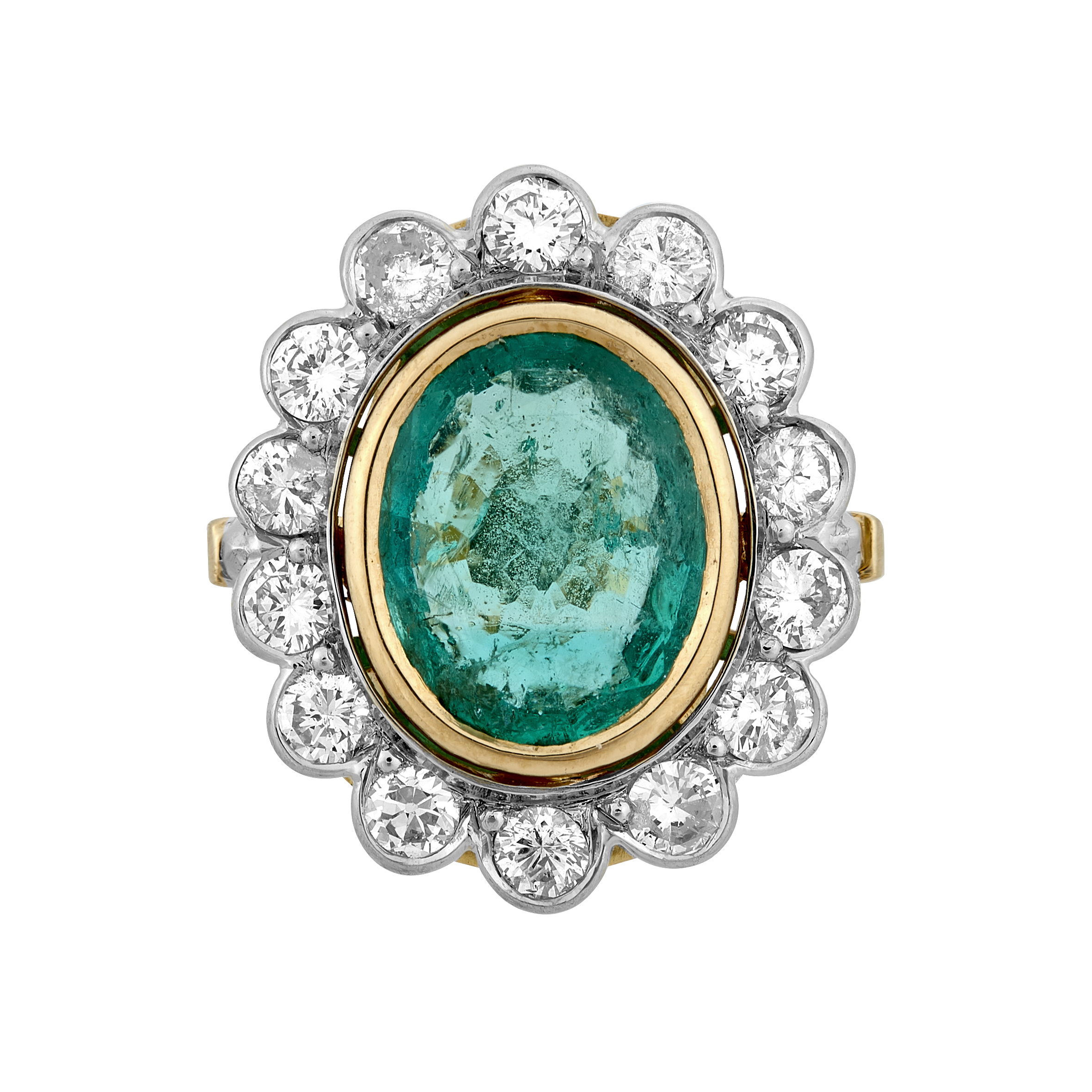 Bague festonnée émeraude certifiée et brillants Gerphagnon