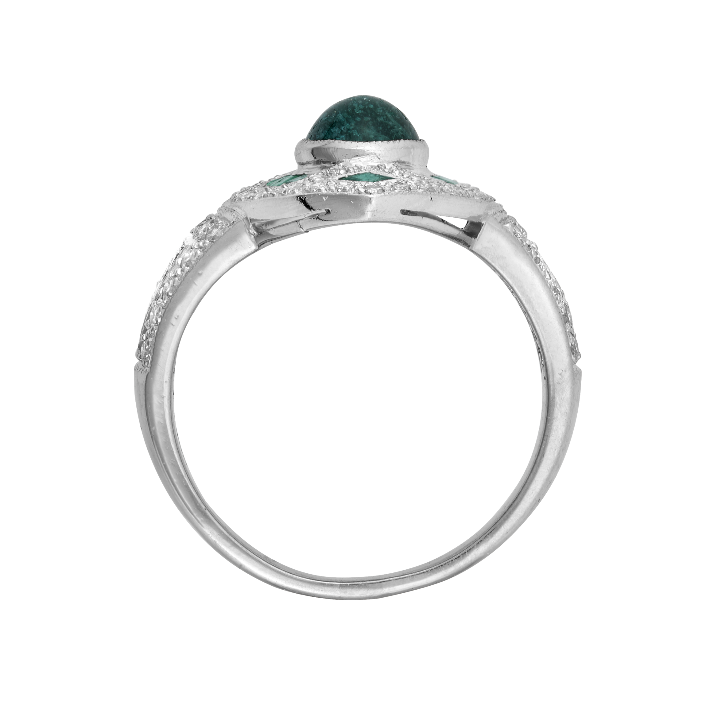 Bague losange émeraudes et diamants style Art Déco Gerphagnon