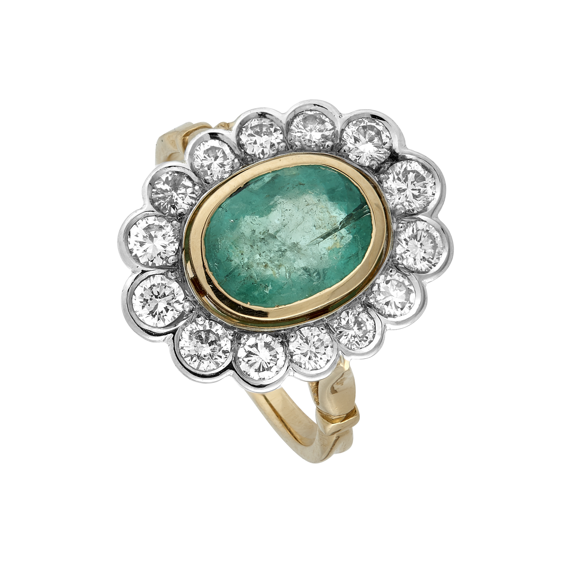 Bague festonnée émeraude certifiée et diamants Gerphagnon