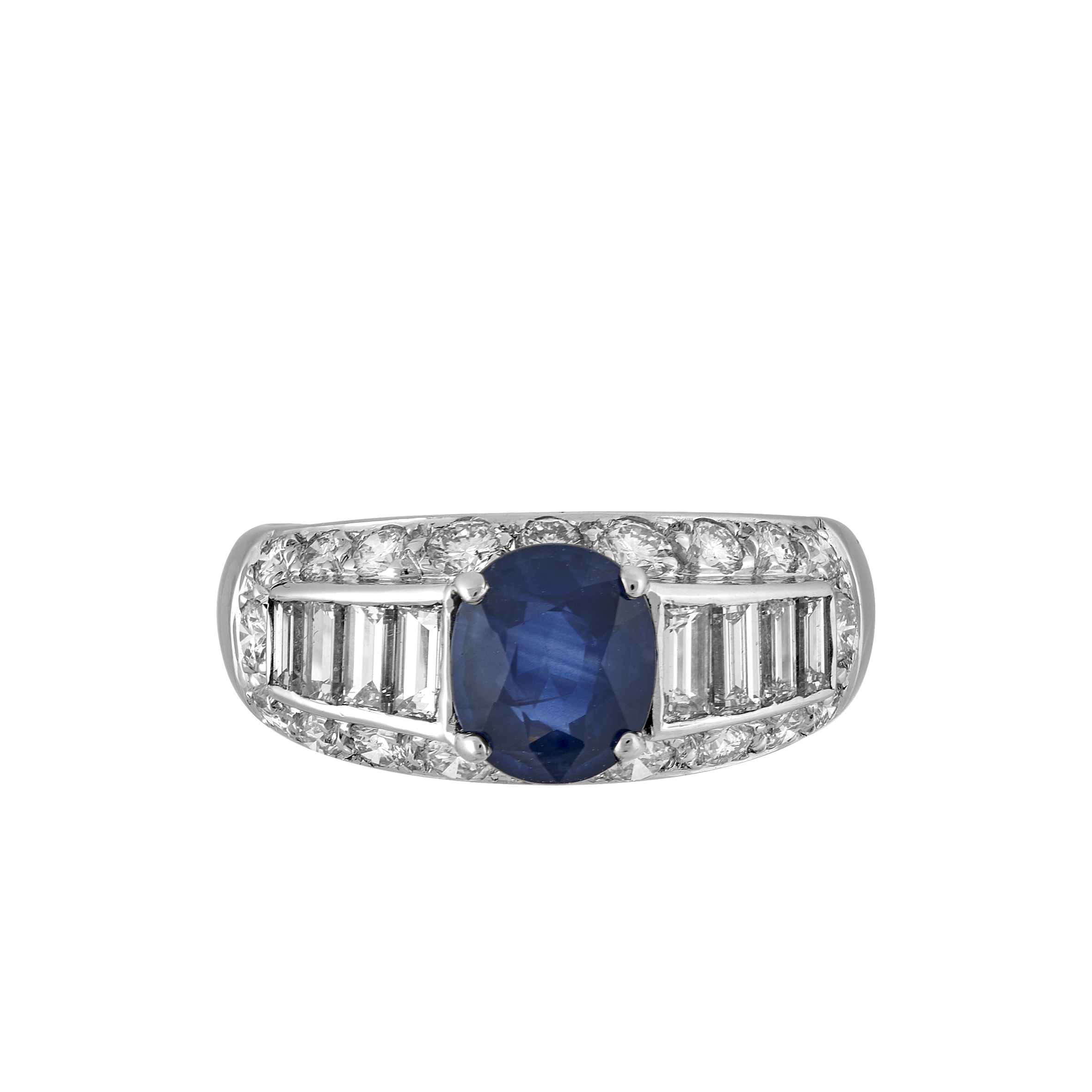 Bague jonc diamants baguettes et saphir Gerphagnon