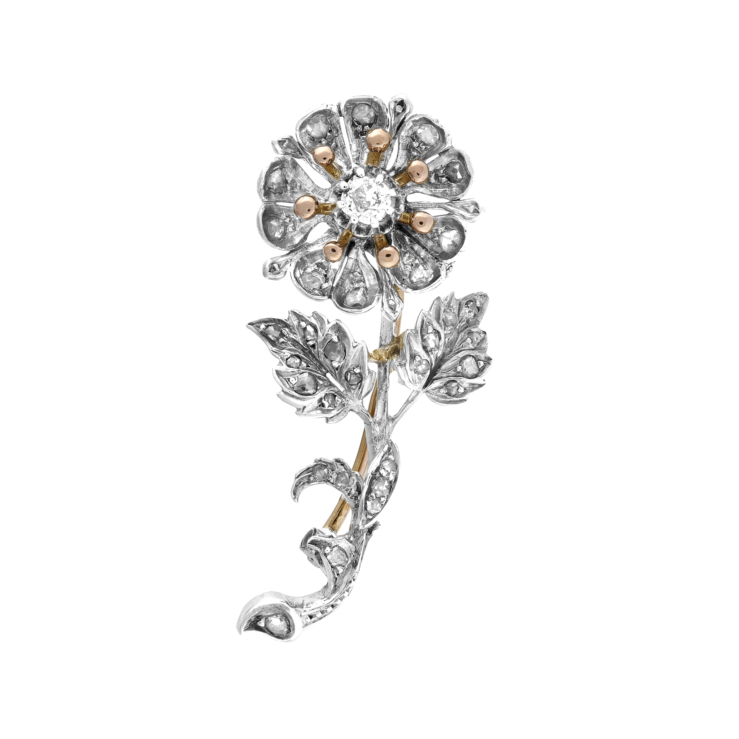 Broche fleur diamants vers 1870 Gerphagnon