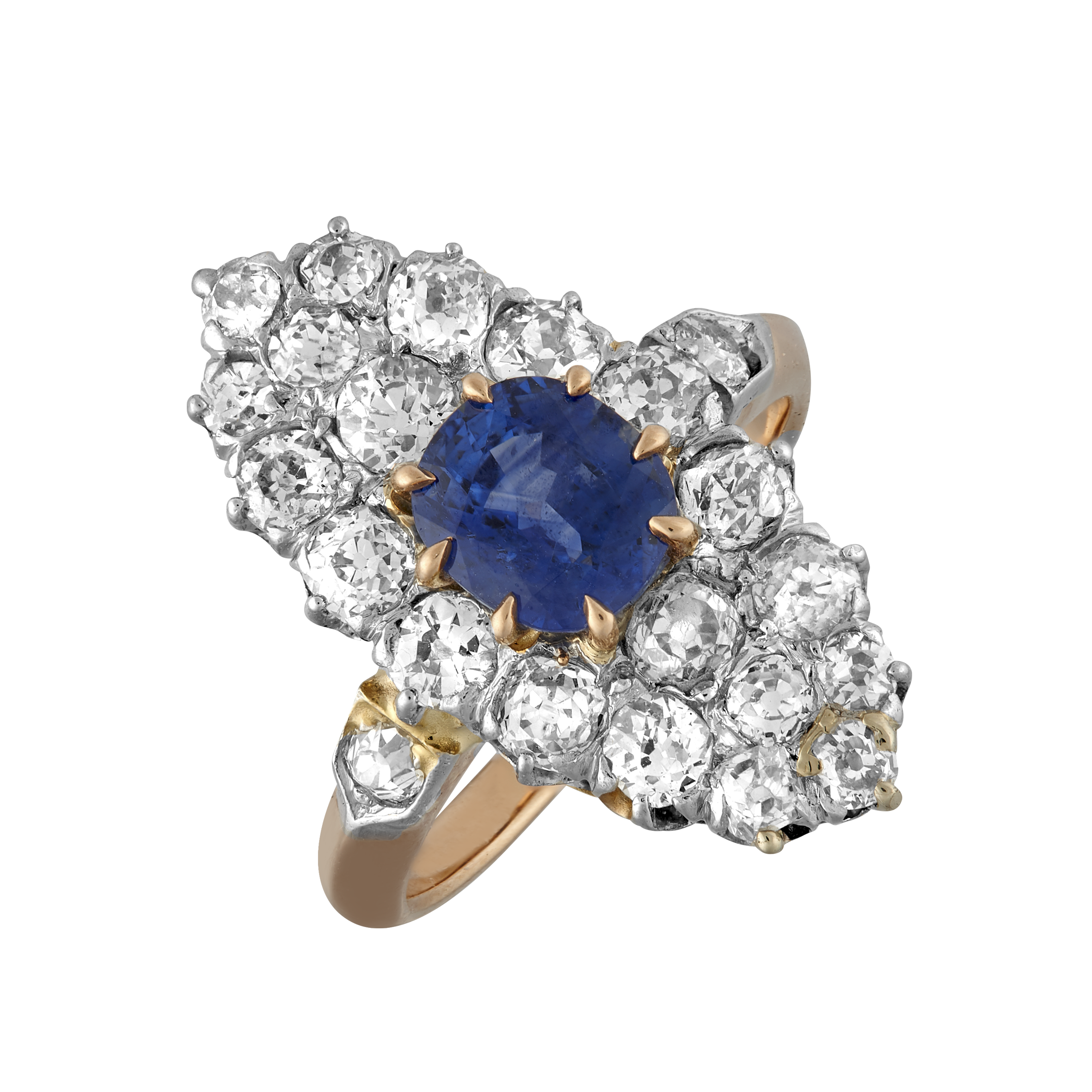 Bague Marquise saphir et diamants fin XIXe Gerphagnon