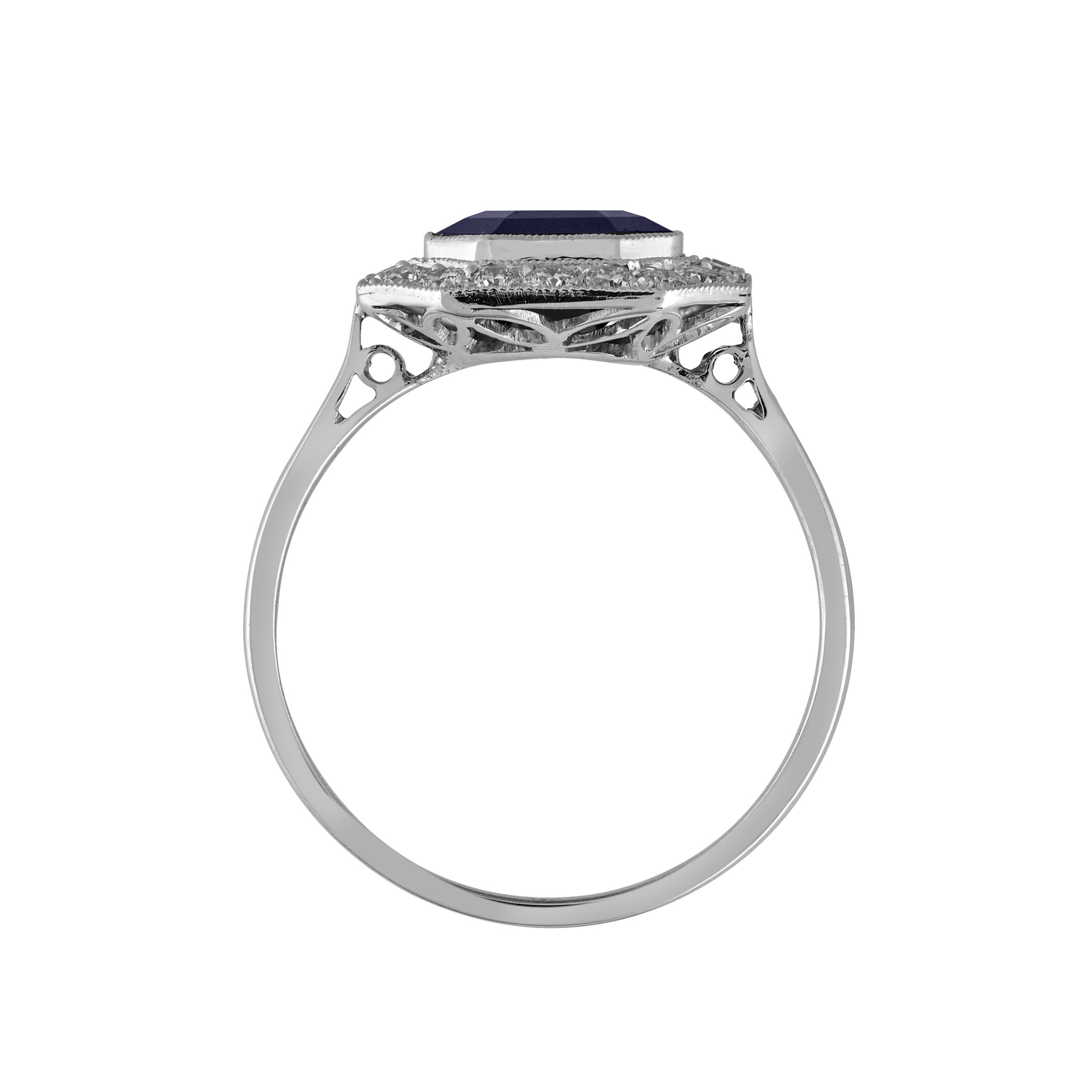Bague rectangle pans coupés saphir certifié et diamants vers 1920 Gerphagnon