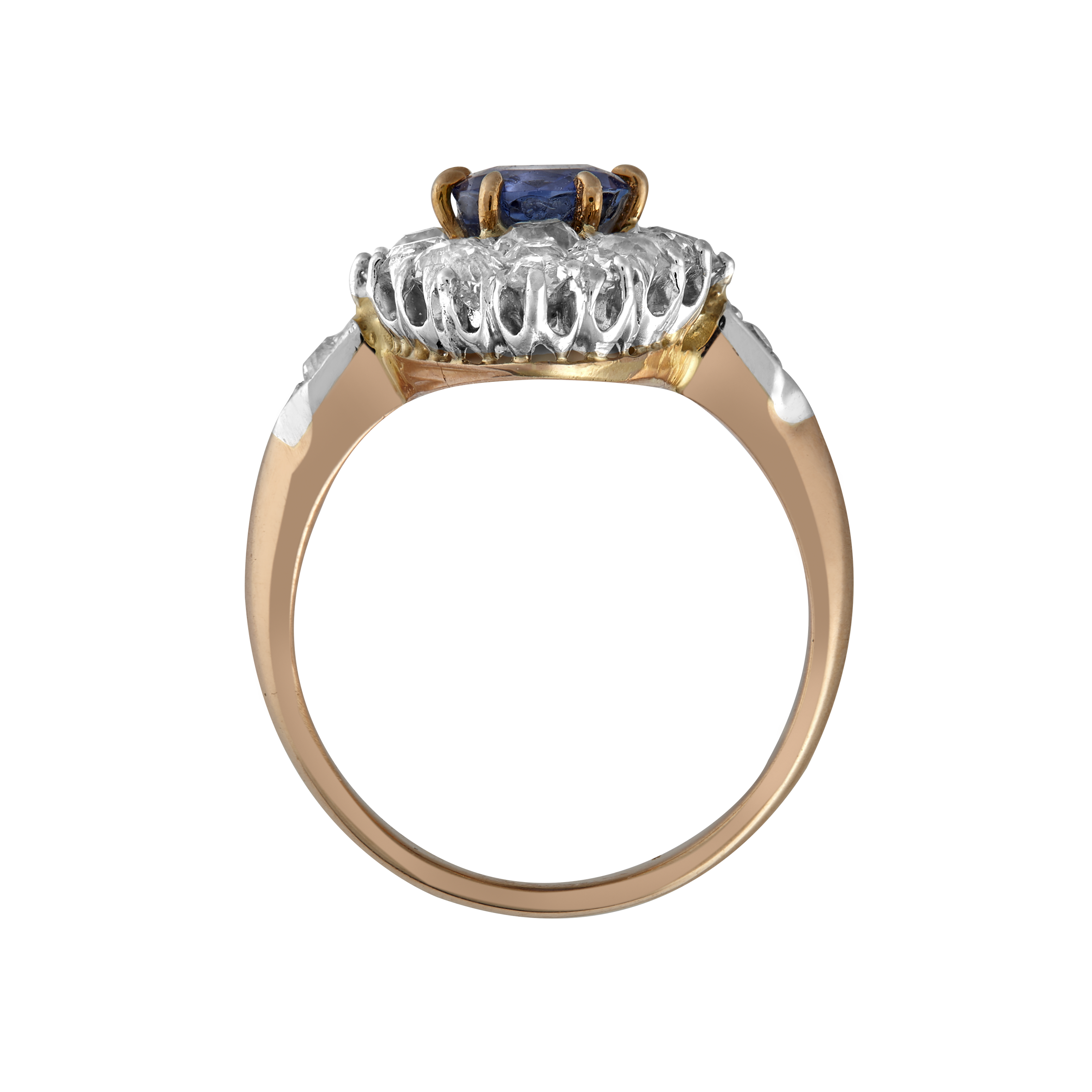 Bague Marquise saphir et diamants fin XIXe Gerphagnon