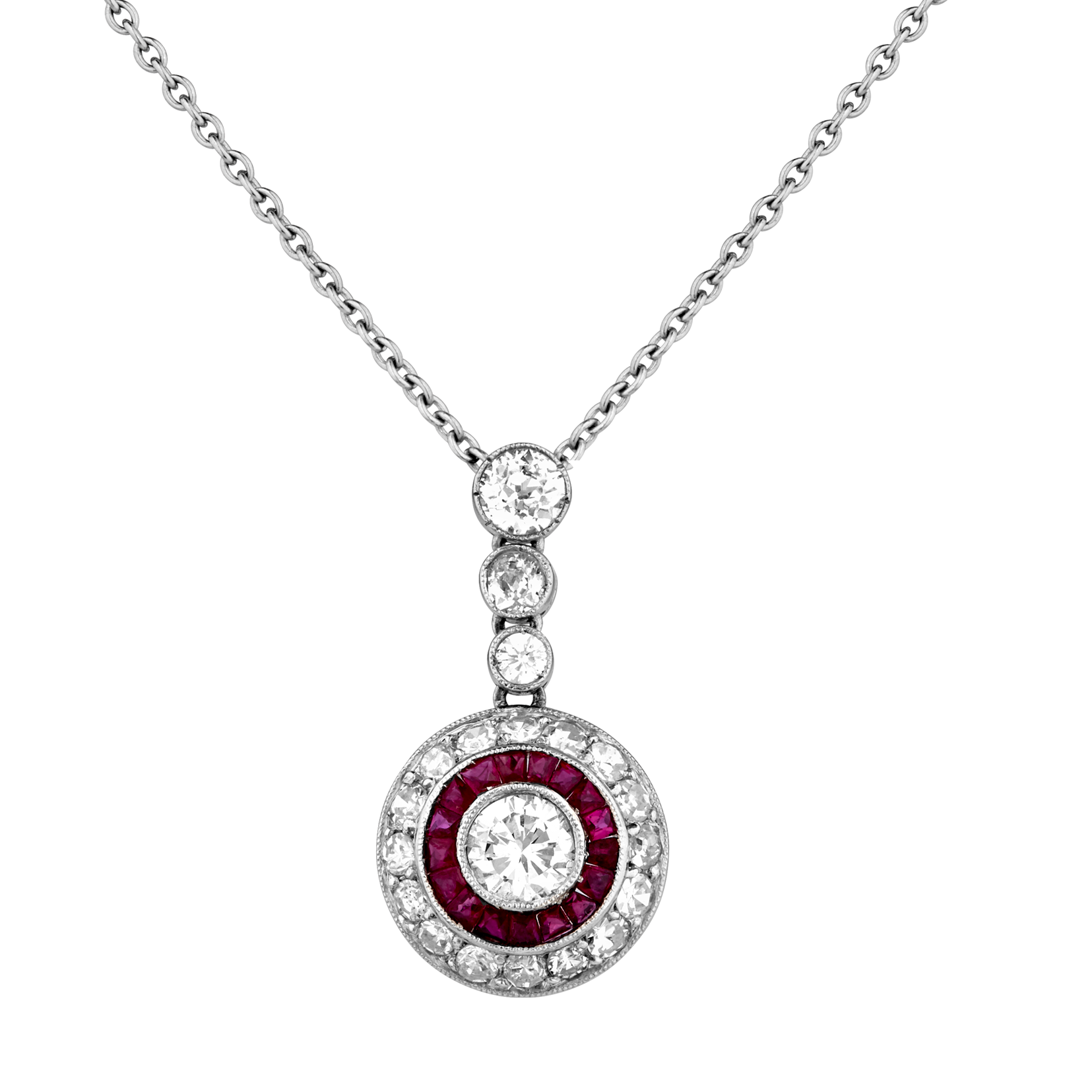 Pendentif-chaîne Art Déco Diamants Et Rubis Calibrés Gerphagnon