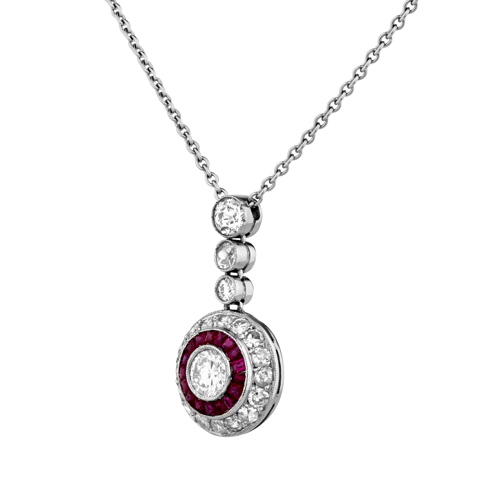 Pendentif-chaîne Art Déco Diamants Et Rubis Calibrés Gerphagnon