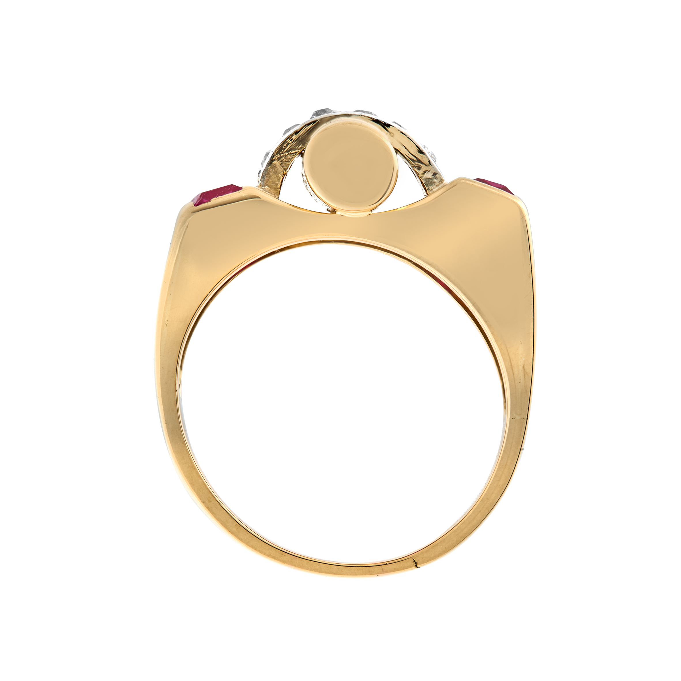 Bague Tank rouleau rubis synthèse et diamants vers 1940 Gerphagnon