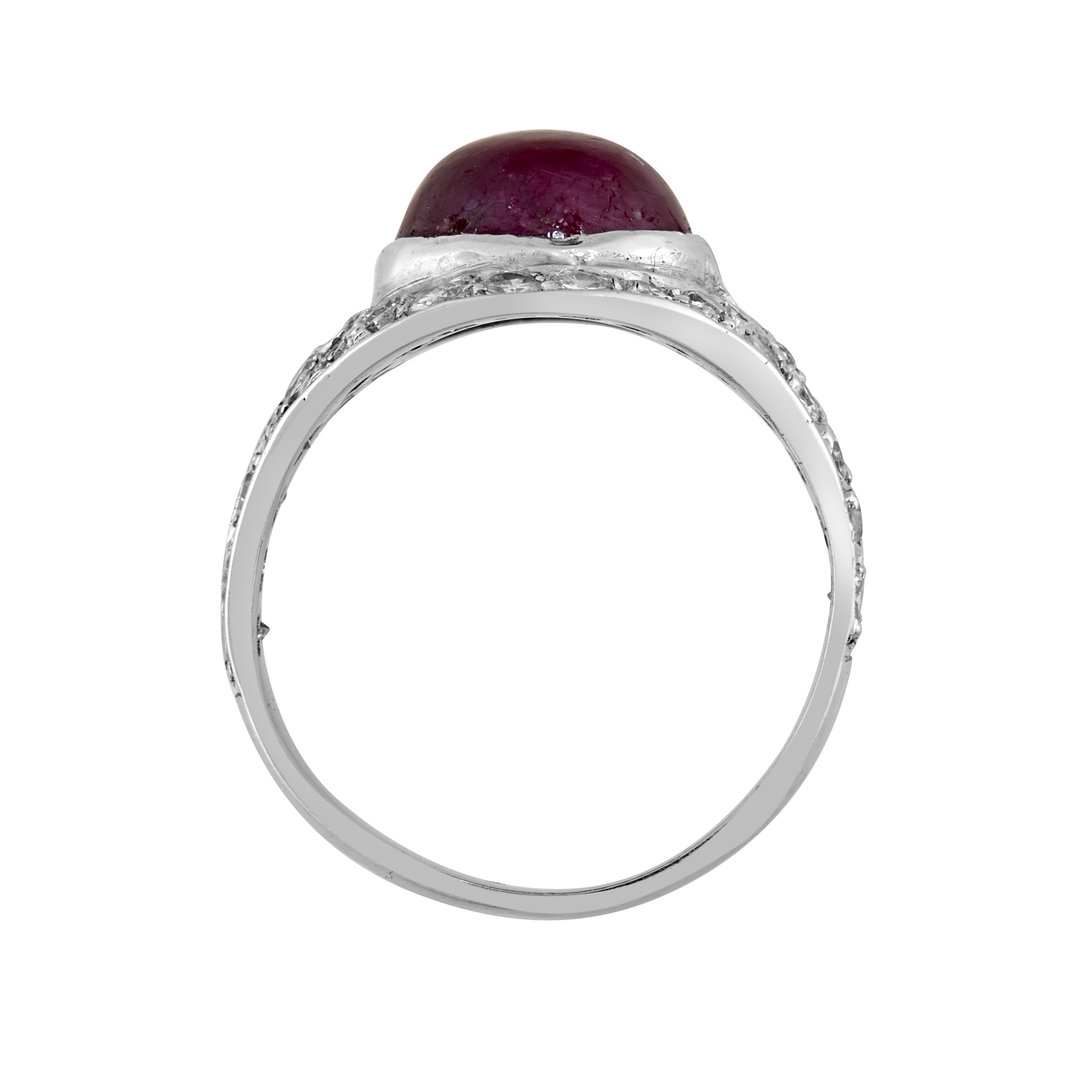 Bague jonc rubis cabochon et diamants Gerphagnon