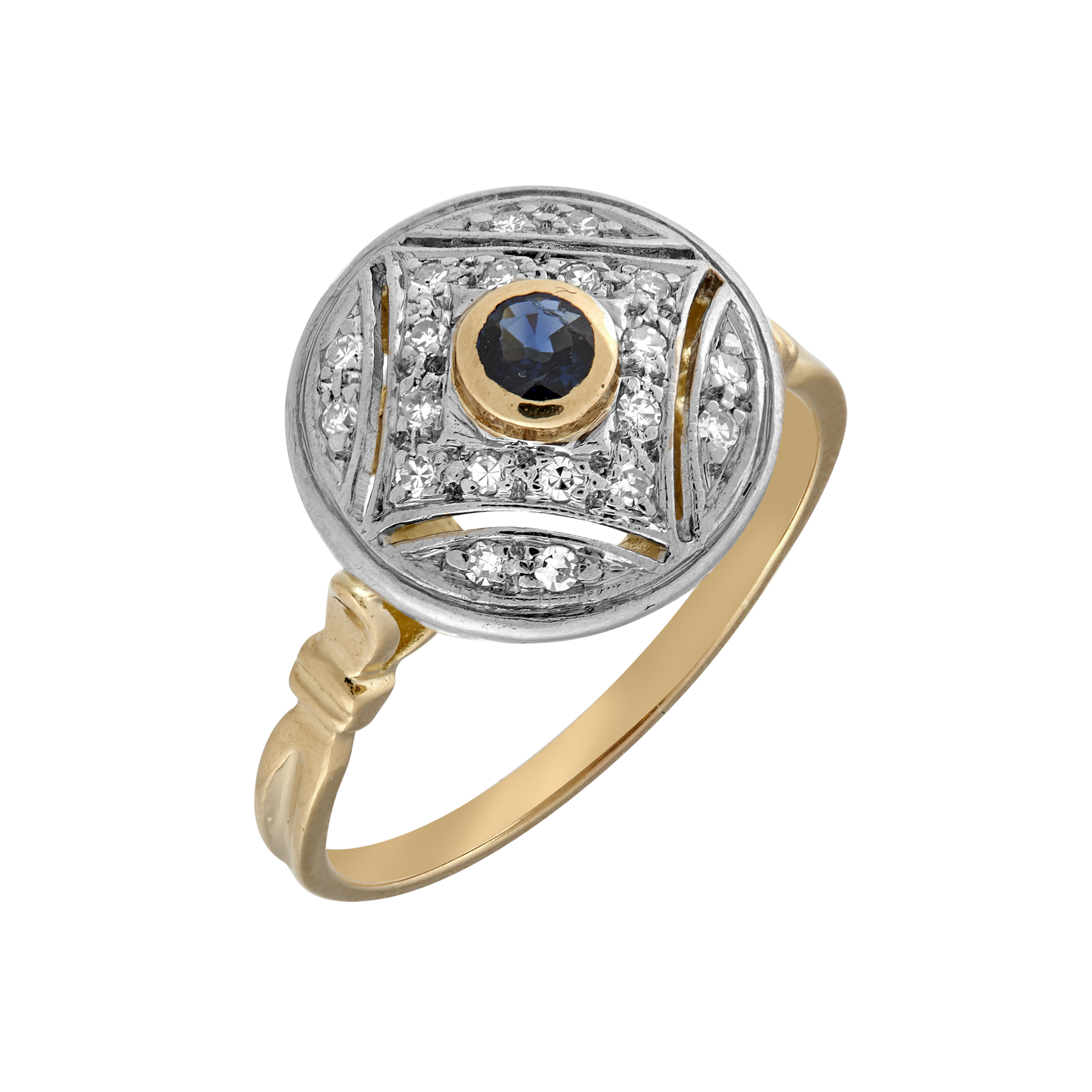 Bague ronde saphir et diamants vers 1920 Gerphagnon