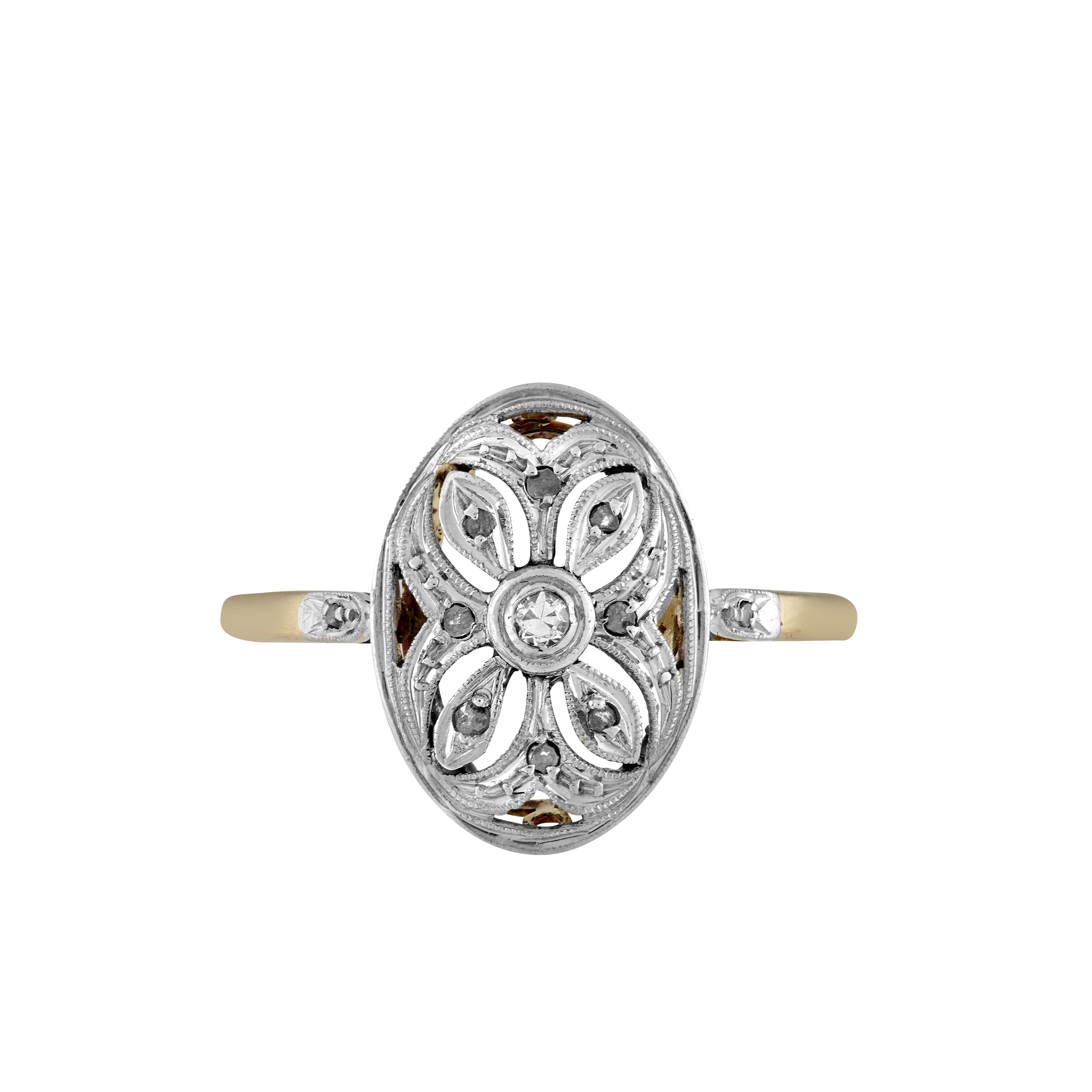 Bague ovale ajourée fleur diamants vers 1920 Gerphagnon