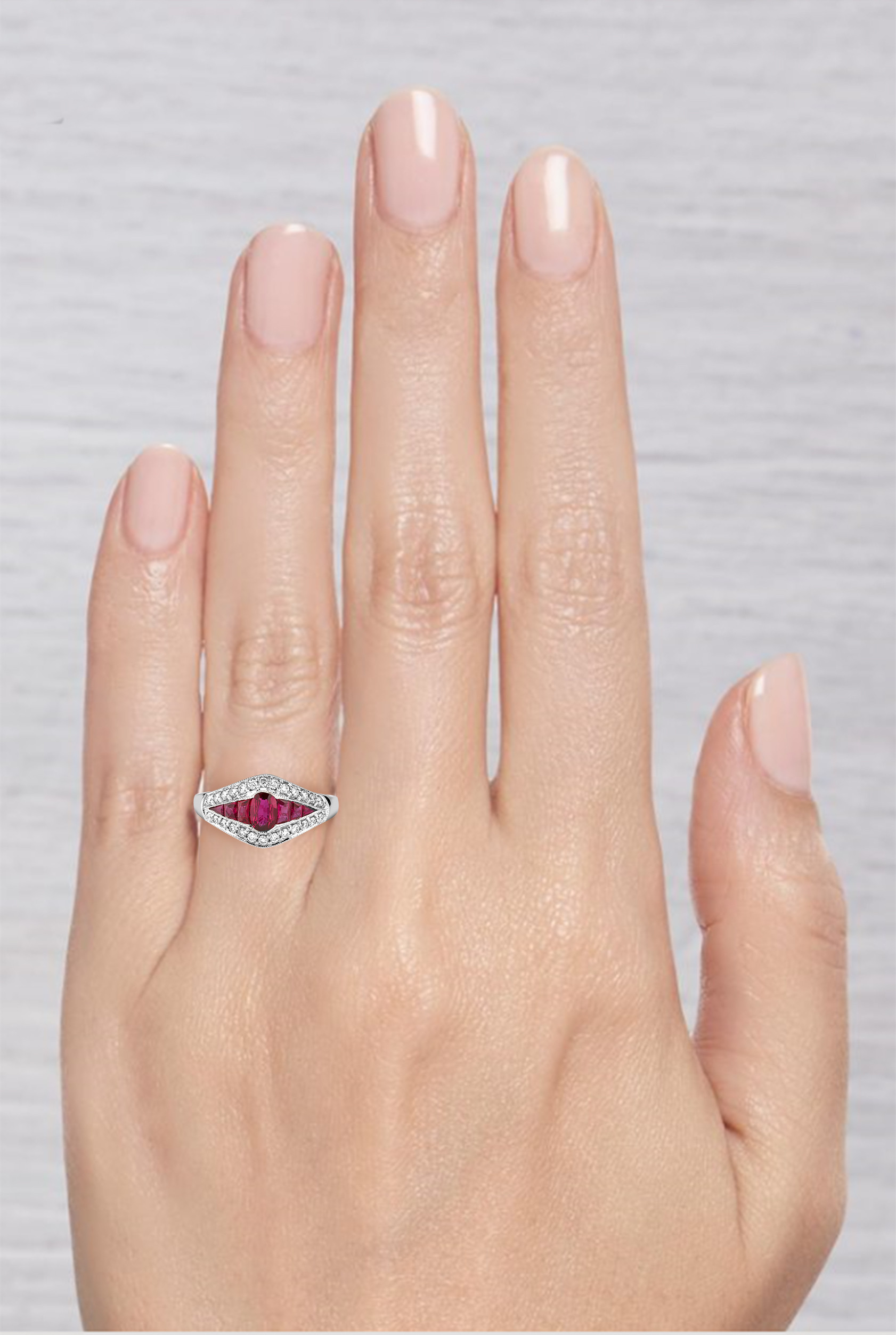 Bague jarretière rubis et diamants style Art Déco Gerphagnon