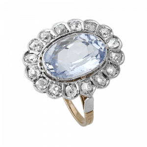 Bague festonnée aigue-marine et diamants vers 1920