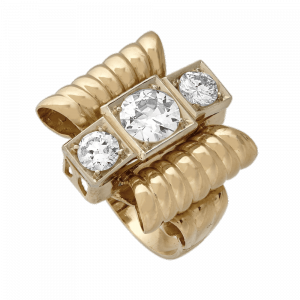 Bague noeud diamants et godrons vers 1950