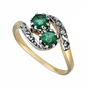 Bague "Toi et Moi" émeraudes diamants taille rose fin XIXe