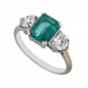 Bague trilogie émeraude et diamants