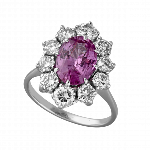 Bague marguerite saphir rose et brillants