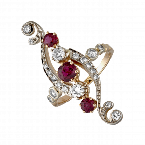 Bague "S" rubis et diamants style fin XIXe