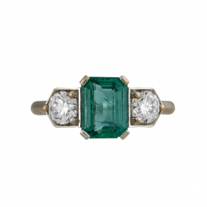 Bague trilogie émeraude et diamants