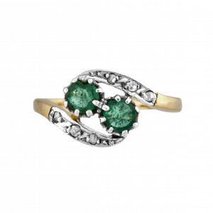 Bague "Toi et Moi" émeraudes diamants taille rose fin XIXe