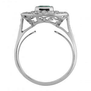 Bague octogonale émeraude taille émeraude et brillants