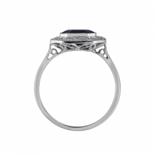 Bague rectangle pans coupés saphir et diamants vers 1920