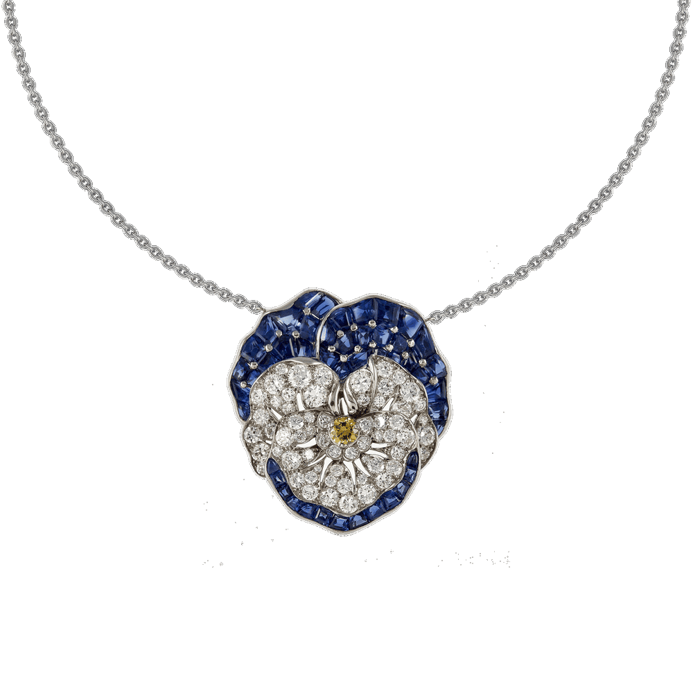 Collier Pensée diamants et saphirs vers 1930 Gerphagnon