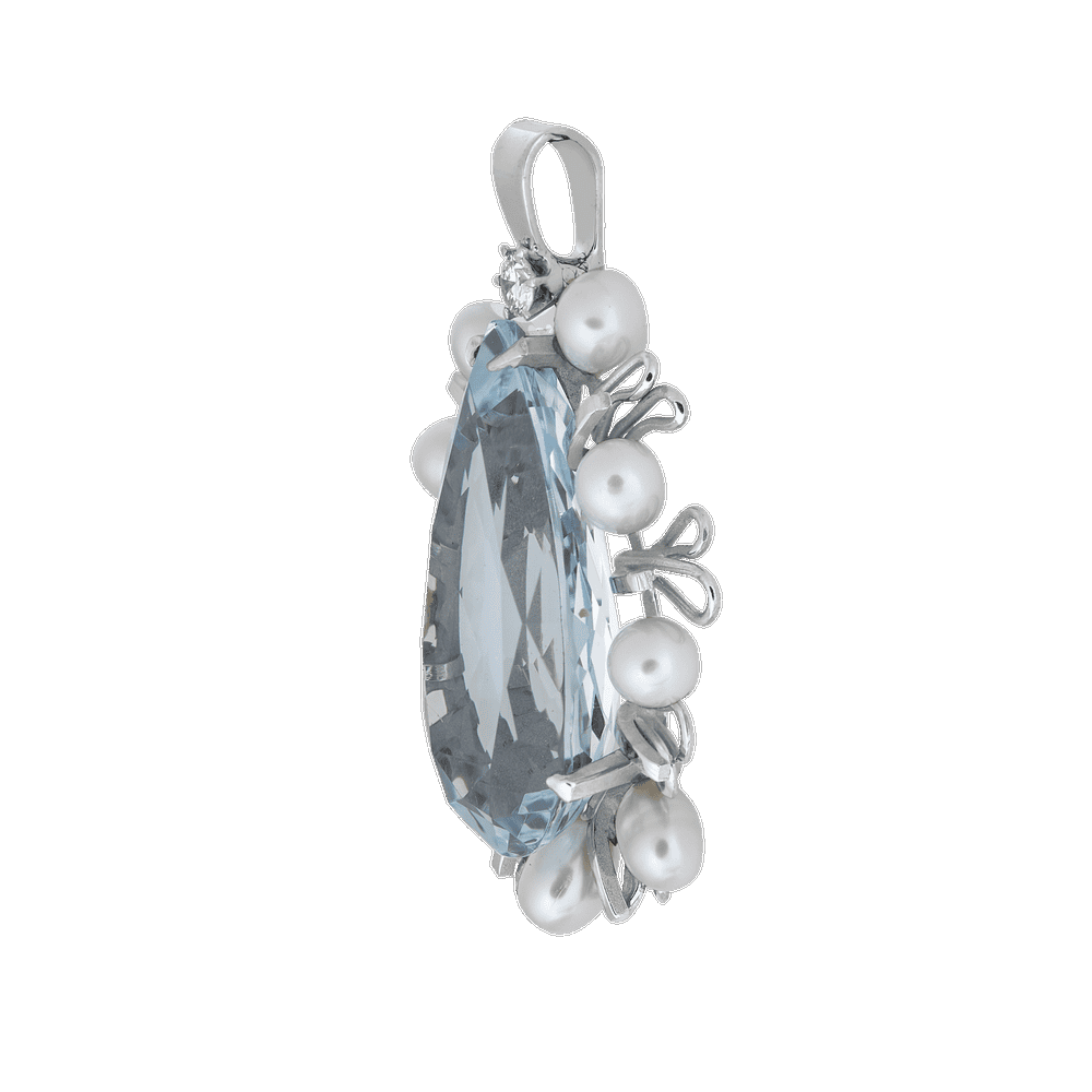 Pendentif poire aigue-marine certifiée perles et brillant vers 1970 Gerphagnon