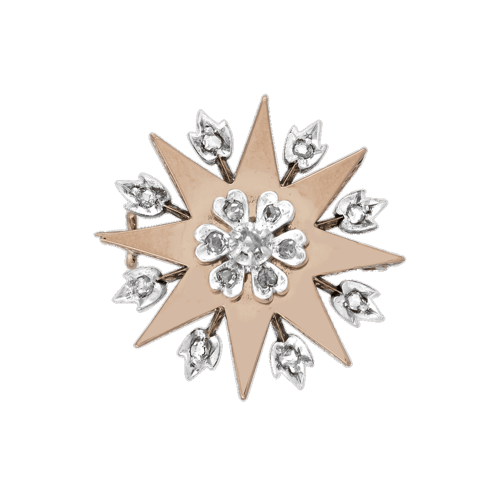 Broche étoile diamants taille rose vers 1860 Gerphagnon