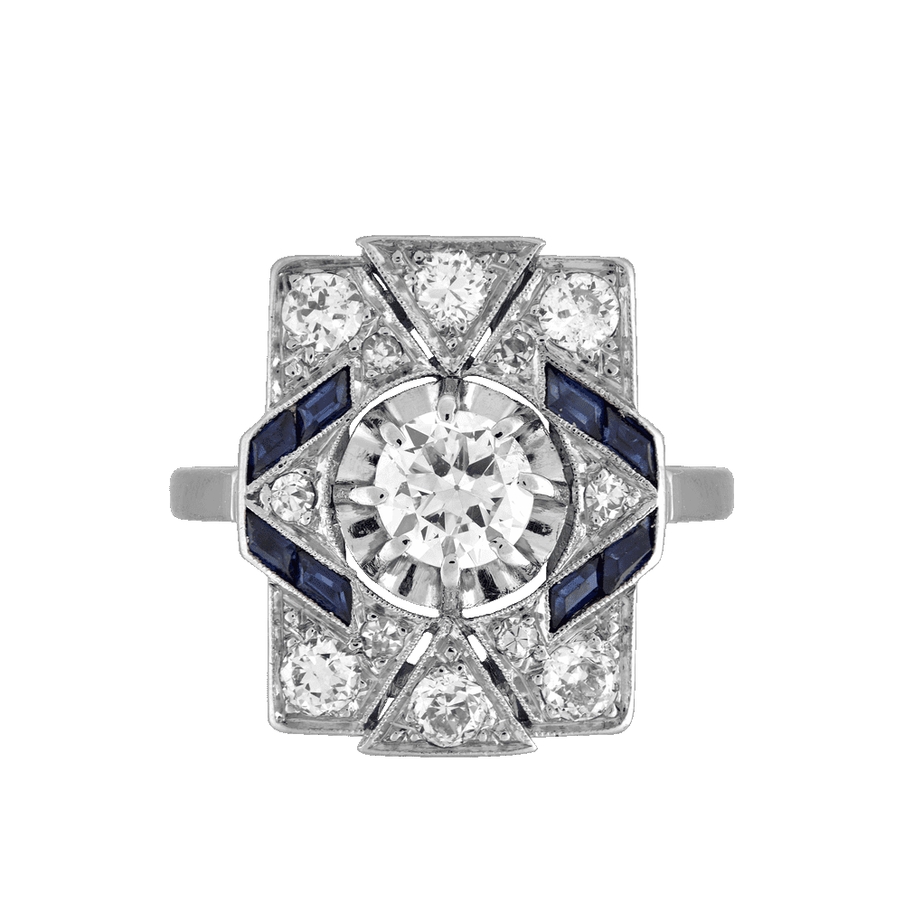Bague rectangle saphirs calibrés et diamants vers 1925 Gerphagnon