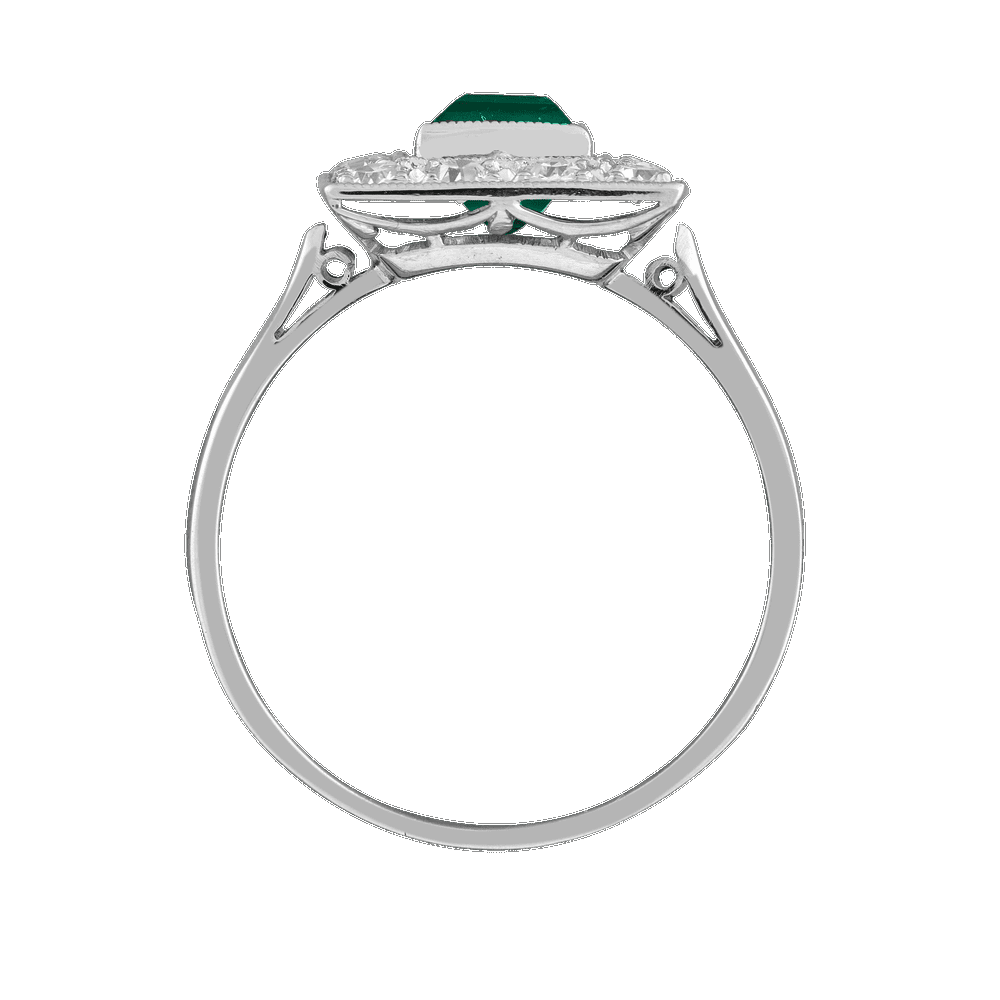 Bague rectangle émeraude certifiée et diamants vers 1925 Gerphagnon